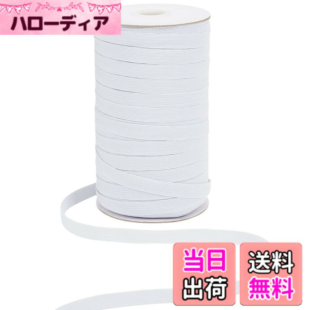 【送料無料】PH PandaHall 約100ヤード ゴム 幅10mm 織りゴム 洋裁ゴム ゴムベルト ポリエステル製 弾性バンド ゴムコード 編みタイプ 伸縮可能 ストレッチバンド 弾力コード 裁縫材料 手作り素材 手芸用品 ホワイト