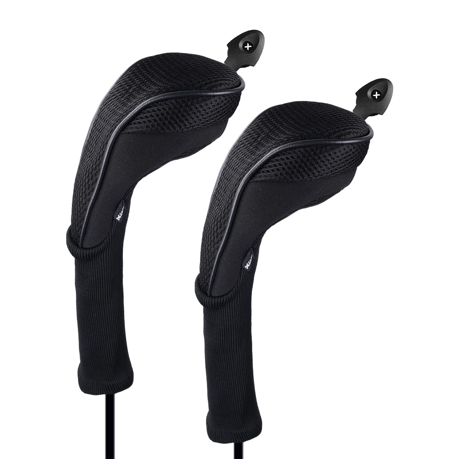 【送料無料】Andux ロングネック ゴルフ ハイブリッド クラブヘッドカバー 交換可能な番号タグ付き 2個セット (ブラック)