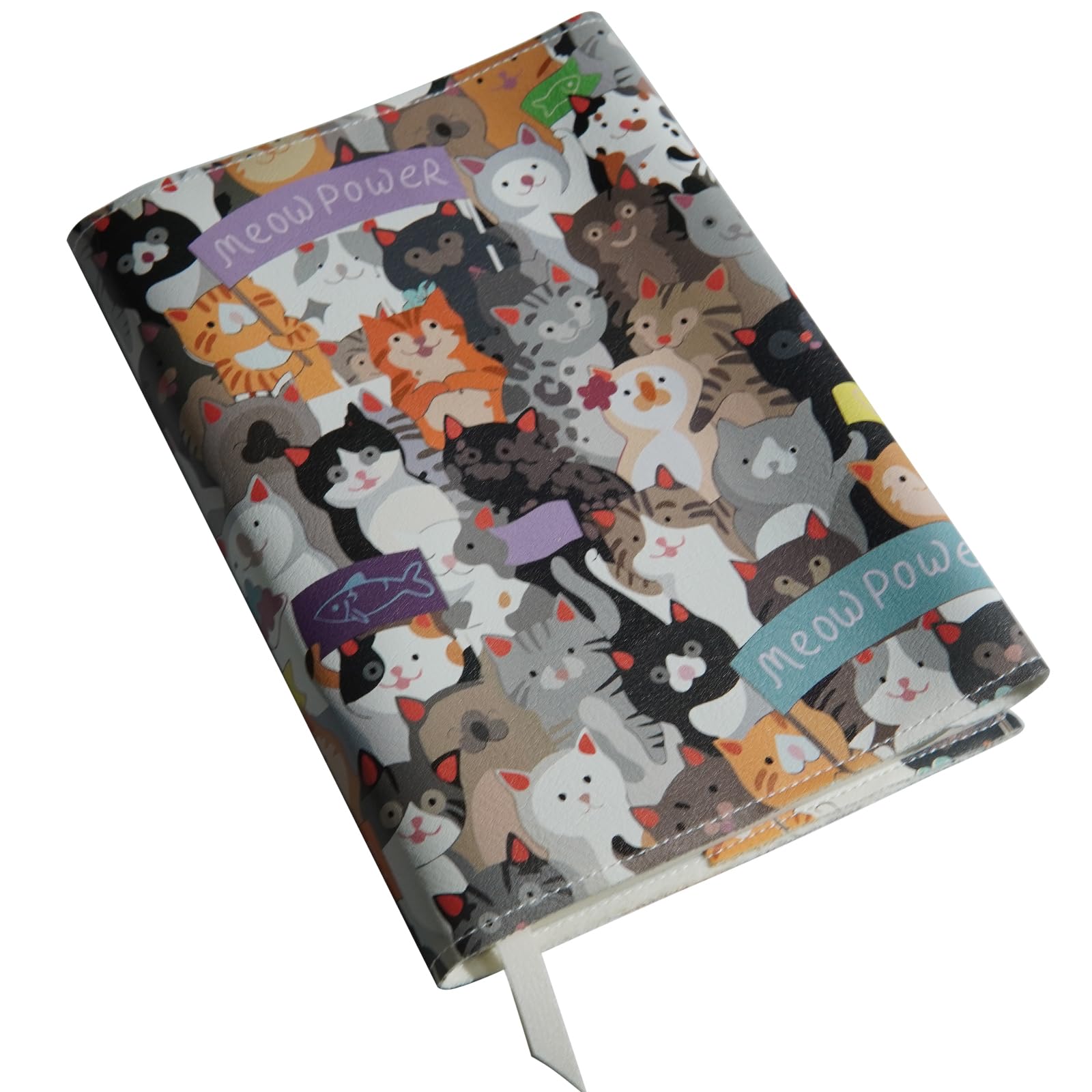 【送料無料】gogesブックカバー a5 防水レザー 可愛い - 上質感のある合皮の高級本カバー（文芸書 参考書 専門書） サイズ調整可能 厚め対応可 しおり付き 軽量 おしゃれ（a5 猫柄プリント）