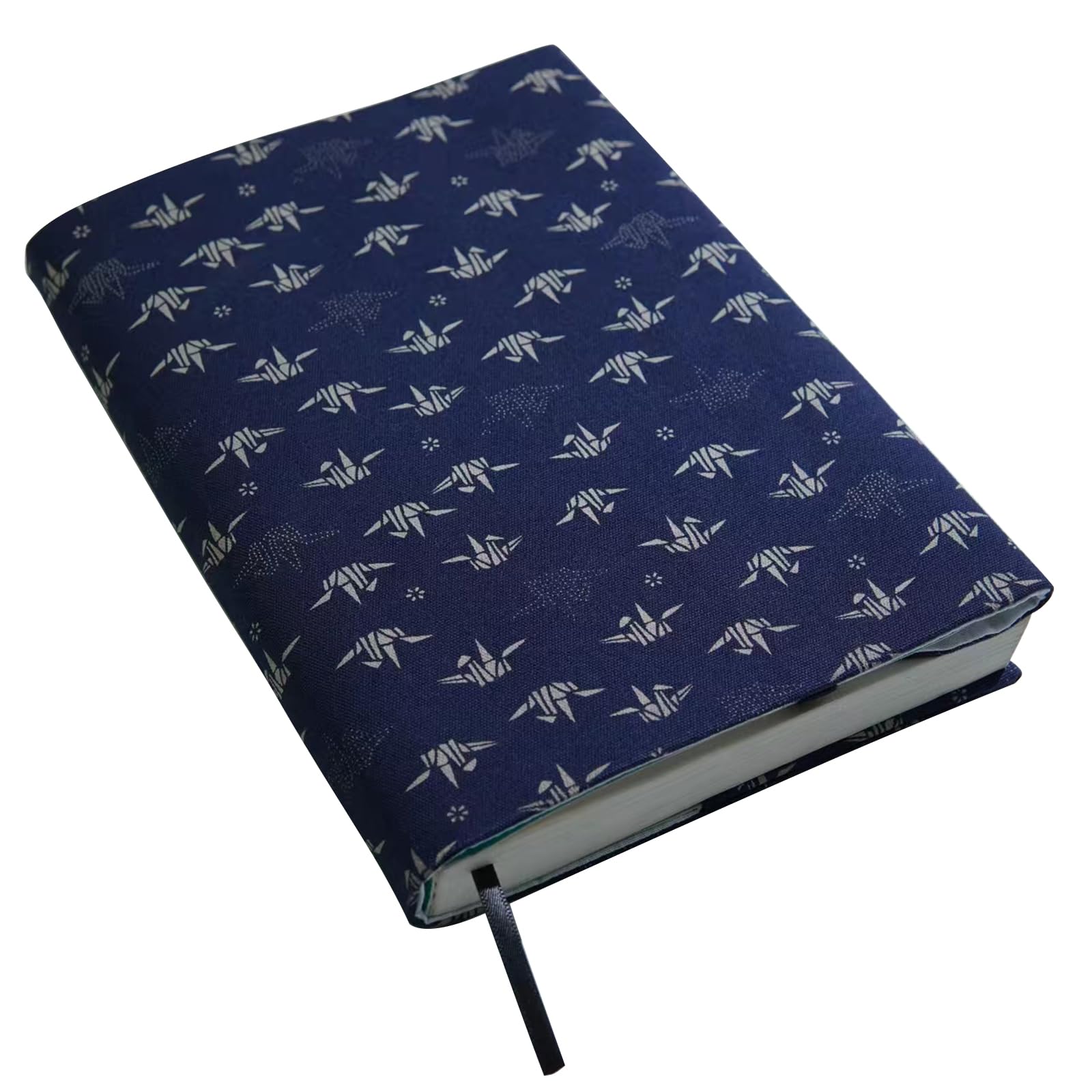 【送料無料】gogesブックカバー 四六上製本サイズ 布製 — 高級本カバー サイズ調整可能 厚め対応可 しおり付き 軽量 おしゃれ（四六上 千羽鶴）