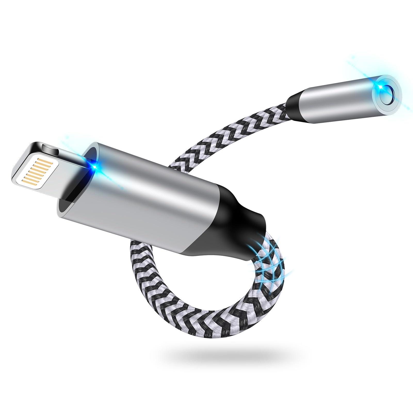 【送料無料】iPhone イヤホン変換アダプタ18cm ライトニング 3.5mmイヤホンジャツク HIFI音質 MFI認証 Haoano 24-bitハイレゾ Lightning - 3.5mm 変換ケーブル 通話/音量調節 iPhone14/13/12/11/SE/XS/iPad/iPod Touch5/6/7に対応 銀白色