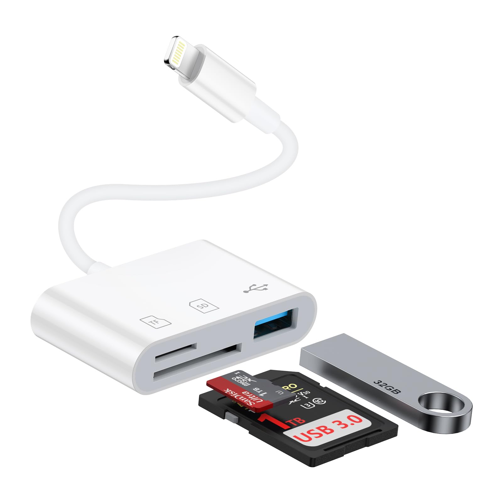 【送料無料】iPhone SDカードリーダー 3in1 SDカード/TFカード/USB変換アダプタ ライトニング sdカード..