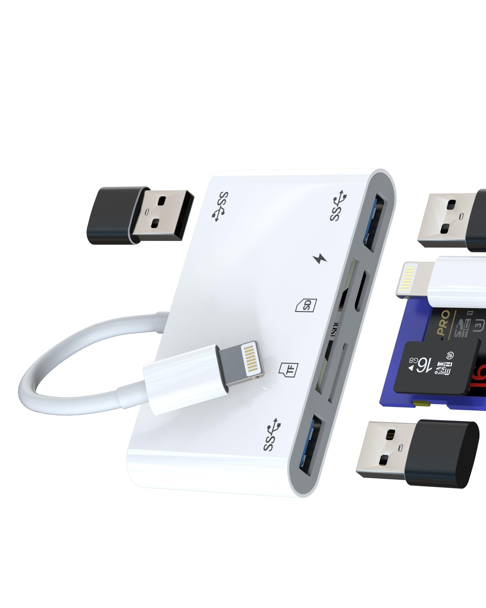 【送料無料】ライトニング 充電ケーブル USB3.0 Micro SDカードリーダー(6in1)マイクロSD TF OTG 変換 ..