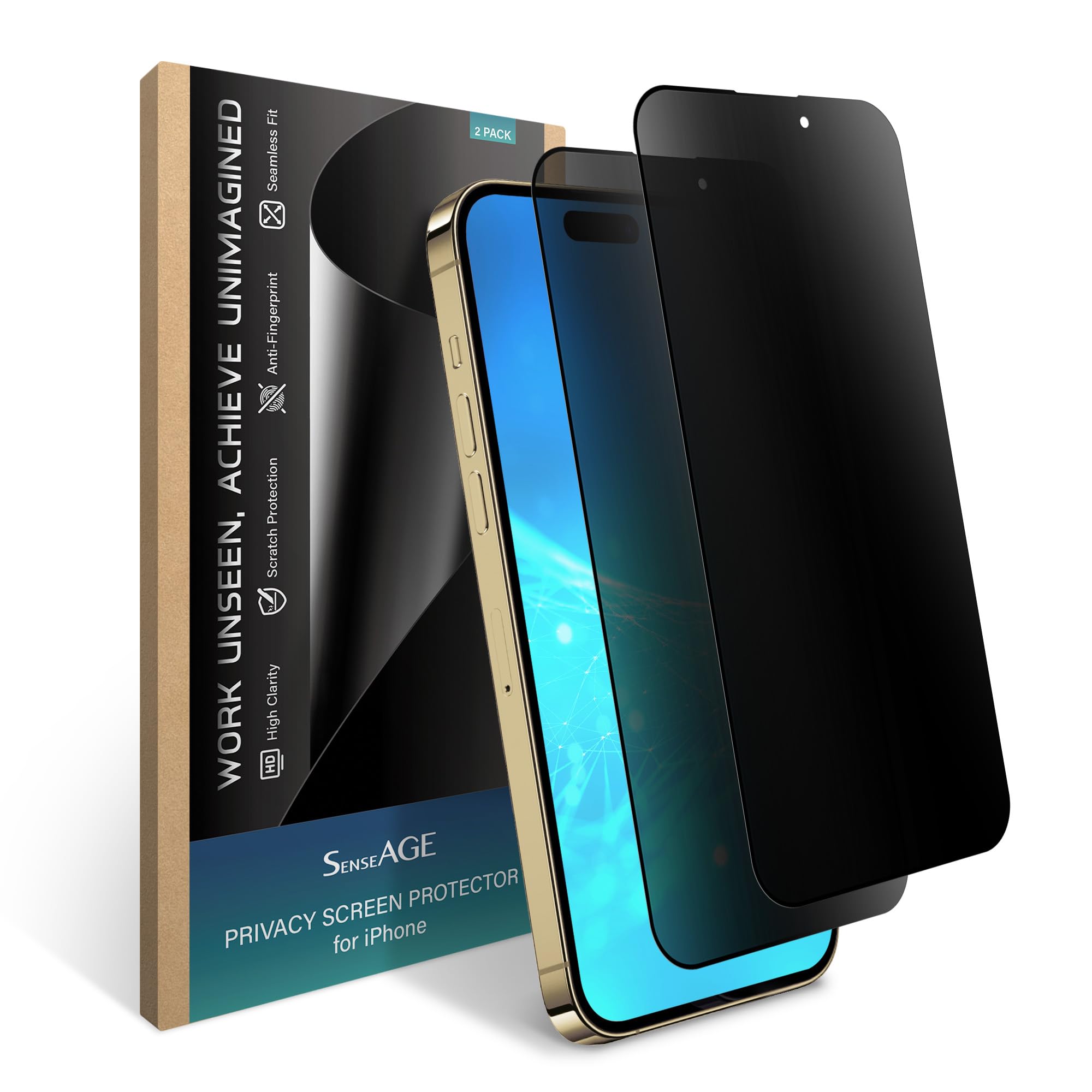 【送料無料】SenseAGE iPhone 14 Pro Max 対応 ガラスフィルム【覗き見防止】- 6.7インチ液晶保護フィルム、個人情報のぞき見防止、ブルーライトカット機能付き、浮かない、指紋防止、気泡ない、飛散防止、スマートフォン画面保護、2枚入り