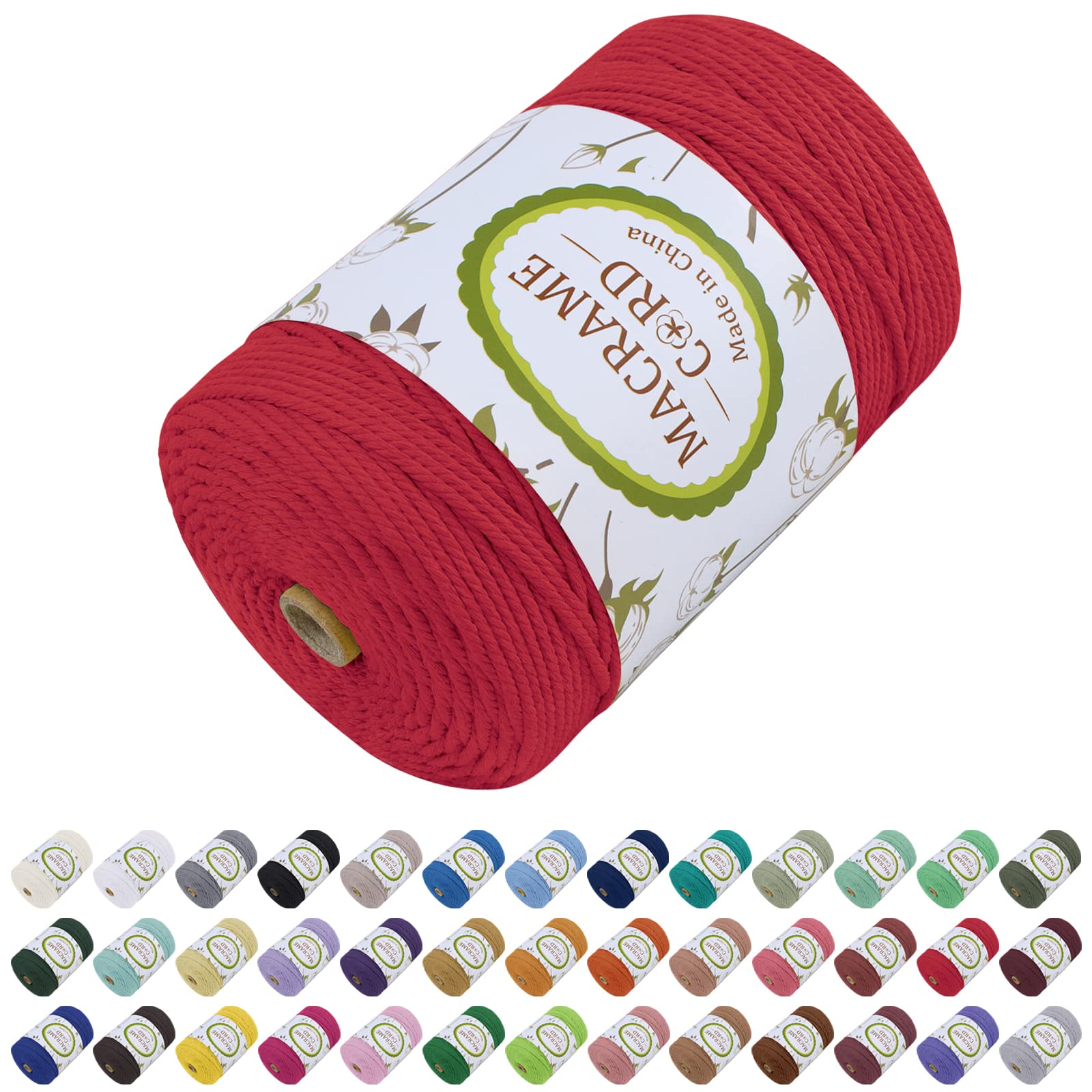 【送料無料】LEREATI マクラメロープ 3mm x 300m, マクラメ 糸 コットン マクラメ 紐 天然綿糸, 綿ロー..