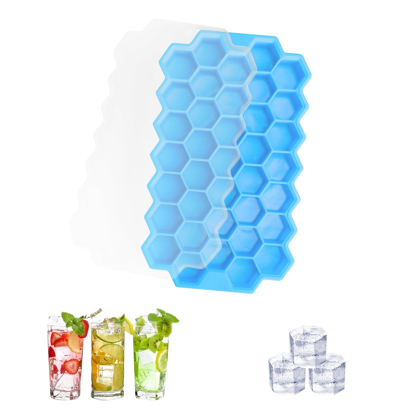 【送料無料】【BEAUTY PLAYER】製氷皿 蓋付き アイストレー シリコン 氷モールド 製氷器 お茶やお酒用氷が作れる バレンタインデーホワイトデーチョコレート作り 37個取り 氷の器 ハニカム型 フタ付き アイストレー (ライトブルー ハニカム型)