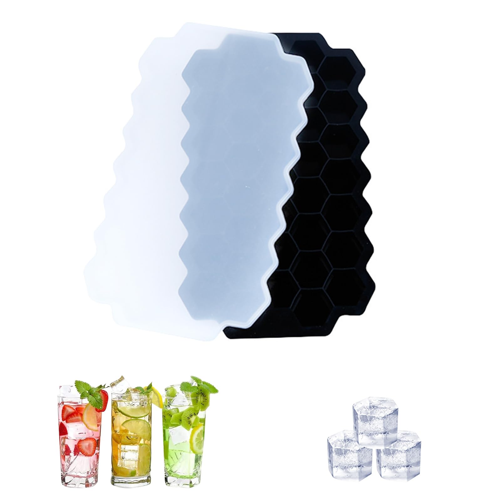 【送料無料】【BEAUTY PLAYER】製氷皿 蓋付き アイストレー シリコン 氷モールド 製氷器 お茶やお酒用氷が作れる 37個取り 氷の器 ハニカム型 バレンタインデーホワイトデーチョコレート作り フタ付き アイストレー (ブラック ハニカム型)