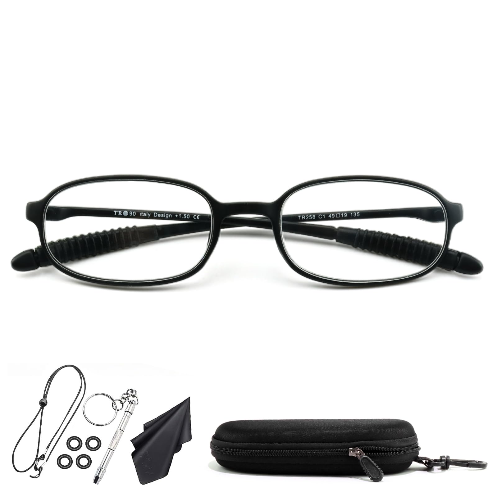 【送料無料】[Soarea] おしゃれ老眼鏡レディースメンズ超軽量柔らかいフレームブルーライトカット読書用 大きく見える 携帯用メガネ (ブラック, 度数+3.50)