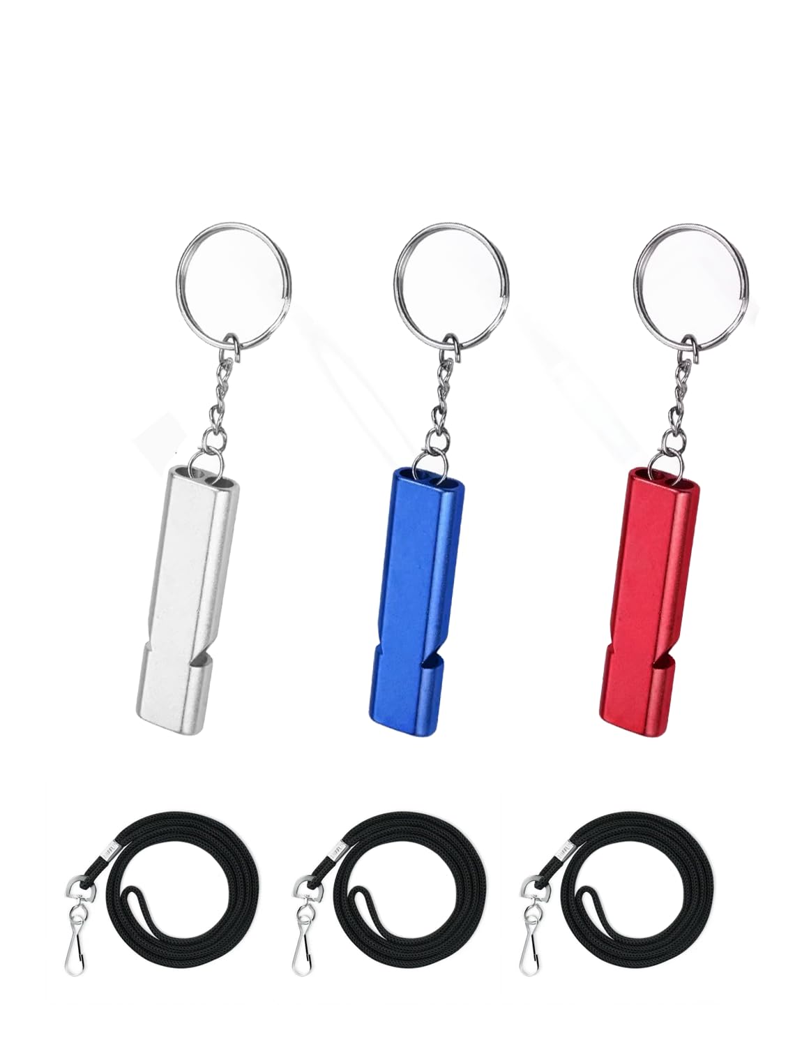 【送料無料】【Marcea】ホイッスル 笛 防災 救援 大音量 緊急ホイッスル ネックストラップ付き アウトドア 学校 ジム キャンプ ハイキング 生存 コーチ 審判 (シルバー+ブルー+レッド)