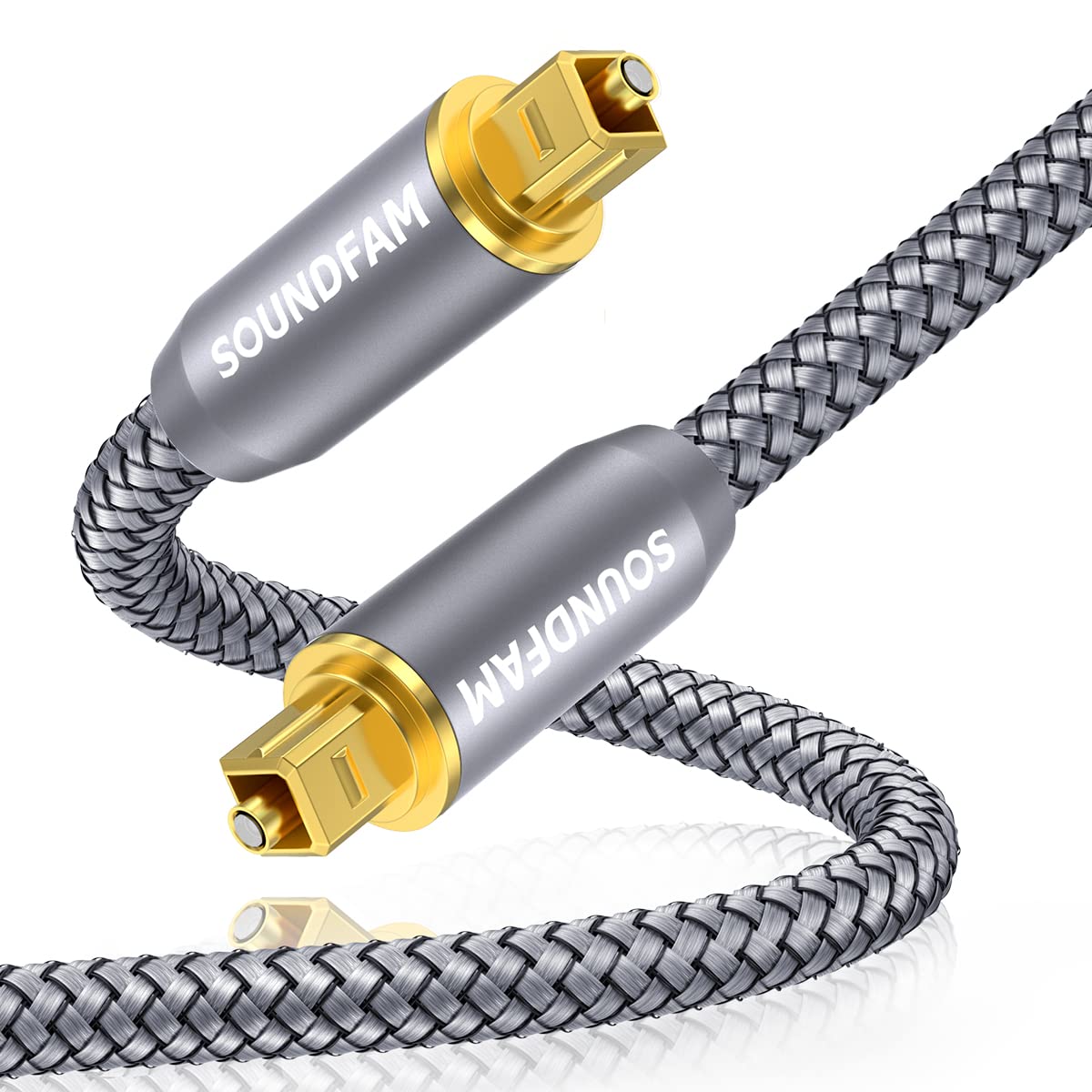 【送料無料】光デジタルケーブル SOUNDFAM Toslink光ケーブル 光デジタル オーディオケーブル[24K金メッキ、Hi-Fiサウンド] サウンドバー用デジタルオーディオ光ファイバーケーブル、TV (グレー, 5M)