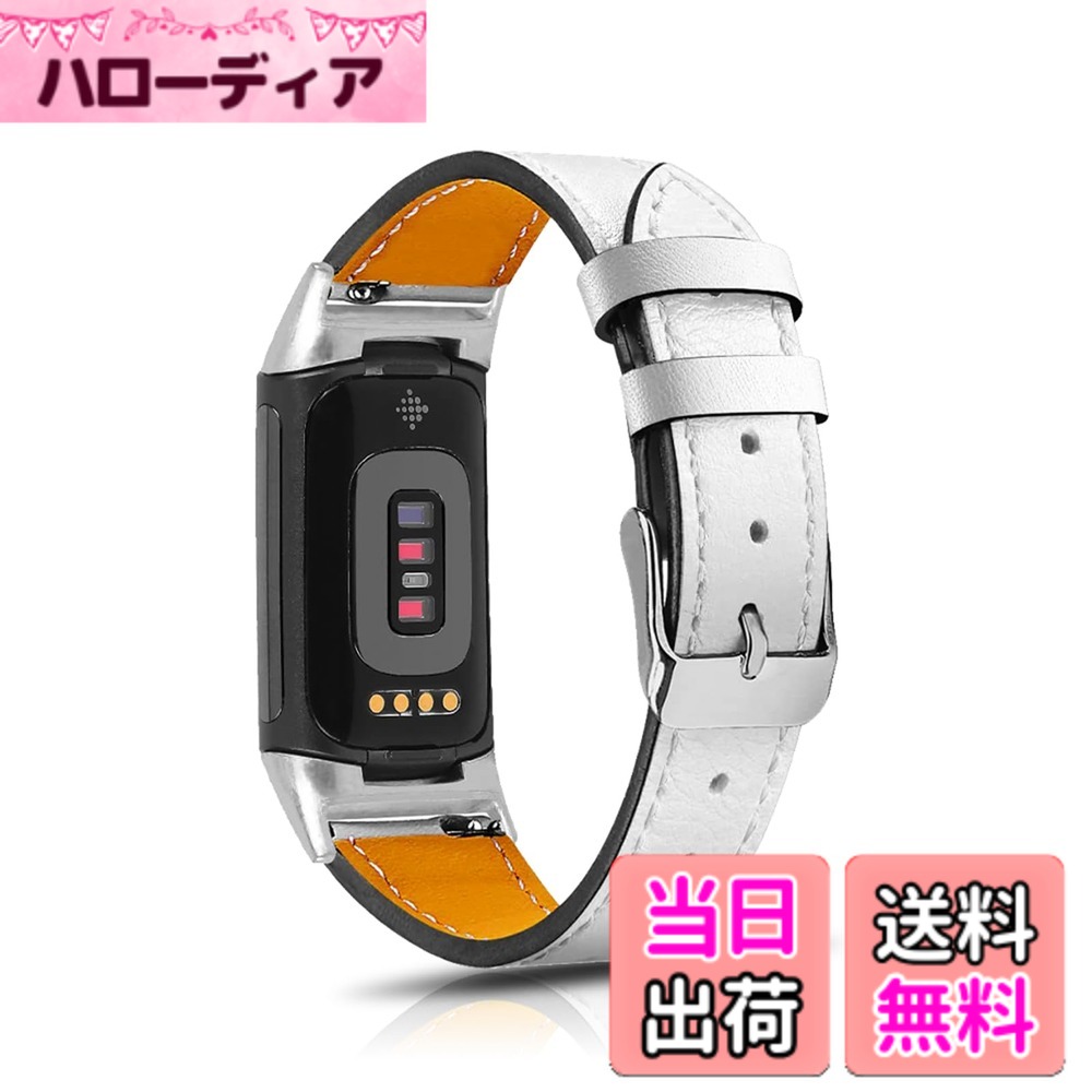 【送料無料】[HeeNia] レザーバンド Fitbit Charge 6 / Fitbit Charge 5 対応 バンド 革 ストラップ スポーツバンド Fitbit Charge 6 / Fitbit Charge 5 用 時計ベルト (ホワイト)