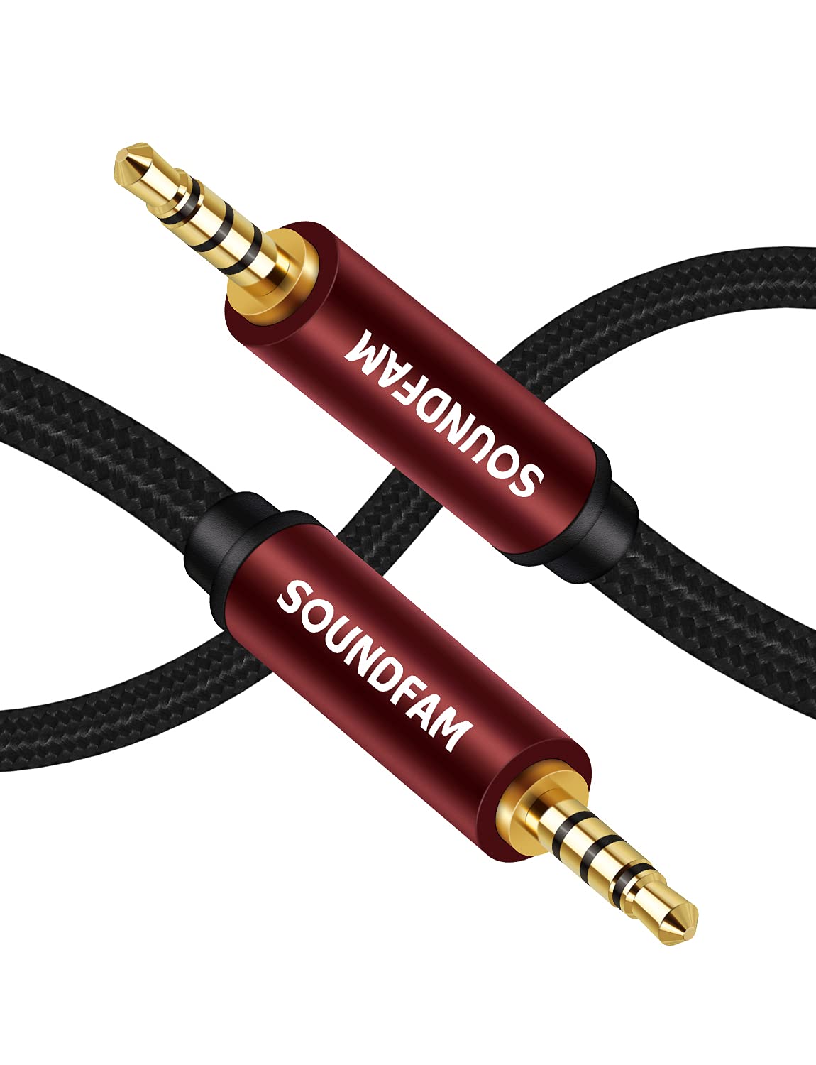 【送料無料】AUX ケーブル SOUNDFAM TRRS 3.5mm オーディオケーブル 4極イヤホン 延長ケーブル標準3.5mm ステレオミニプラグ 4極/TRRS ヘッドホンケーブル(ワインレッド) -3M