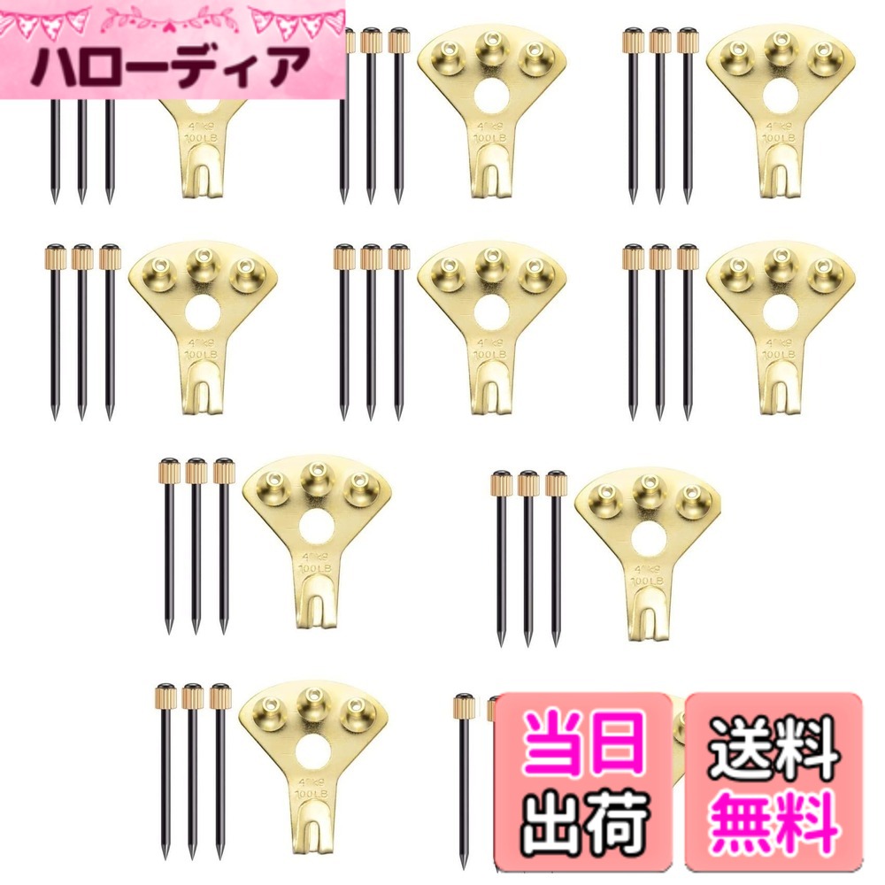 【送料無料】maarku 10セット 壁掛けフック 額縁展示用吊り金具 絵画吊り下げ金具 セフティステンレス 壁フック 1フック 3釘付き 最大耐荷重45kgまで対応