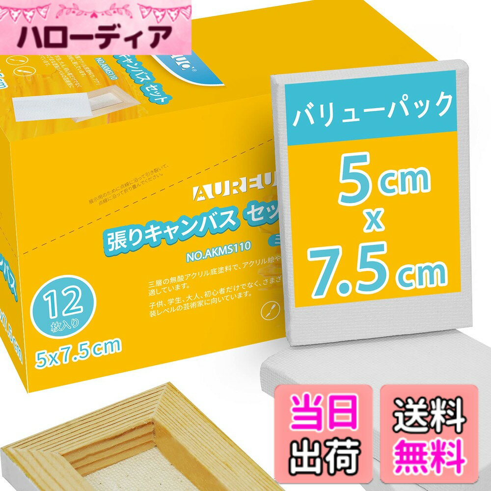 【送料無料】AUREUO ミニ 張りキャンバス 12枚 5CMx7.5CM - 中目 100％コットン 松木の枠 - 水彩絵・アクリル絵・油絵に適用 芸術絵創作 現代油絵 美術装飾