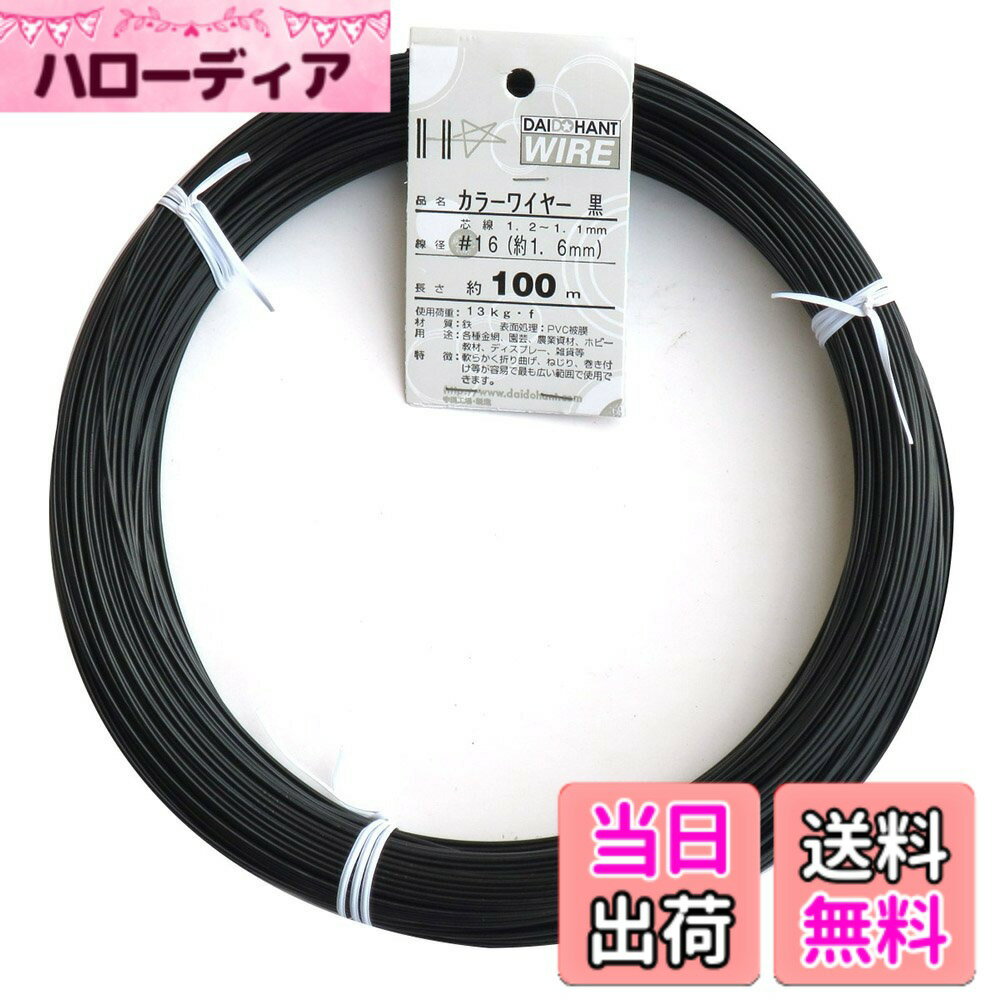 【送料無料】ダイドーハント (DAIDOHANT) 針金 [ビニール被覆] カラーワイヤー ブラック ( 黒 ) [太さ] #16 (1.6 mm x [長さ] 100m 54055