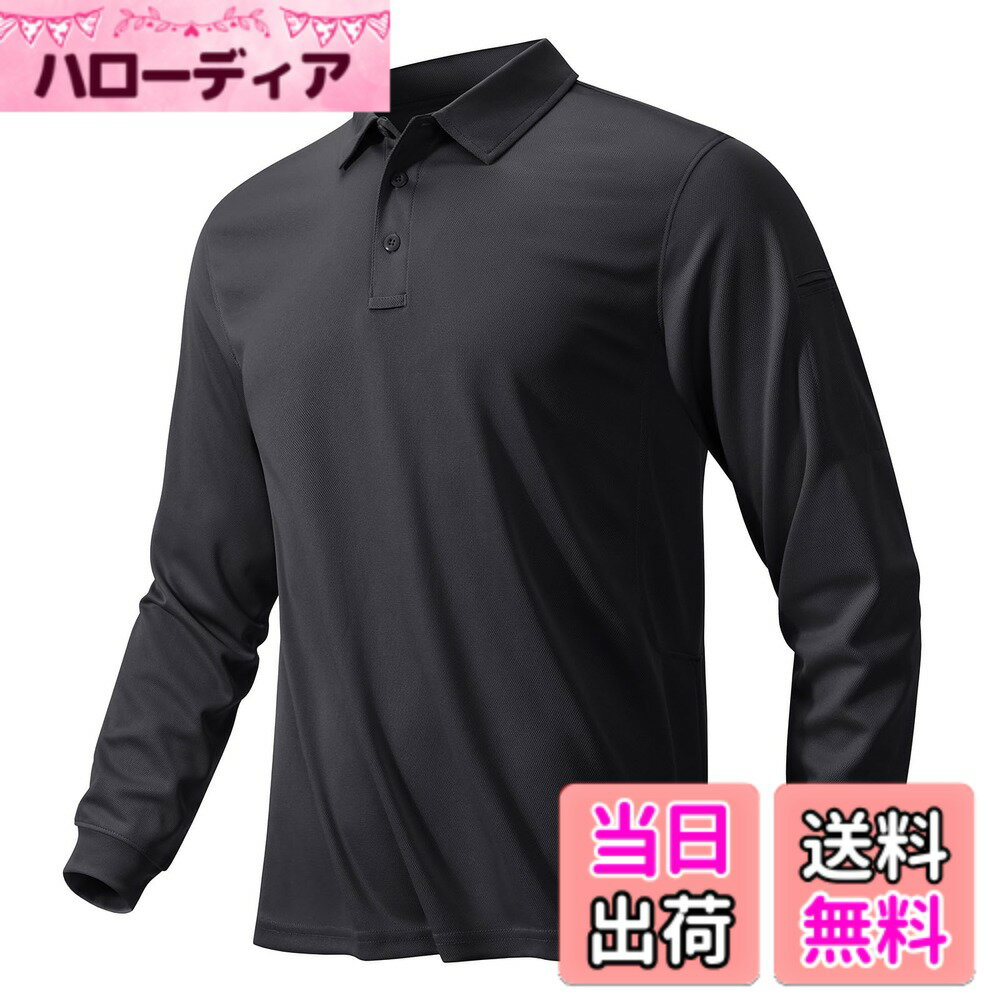 【送料無料】[KEFITEVD] 長袖ポロシャツ メンズ ゴルフ ストレッチ スポーツtシャツ 速乾 ワークポロシャツ ビジネス 襟付きシャツ 作業着 春服 ブラック 3XL