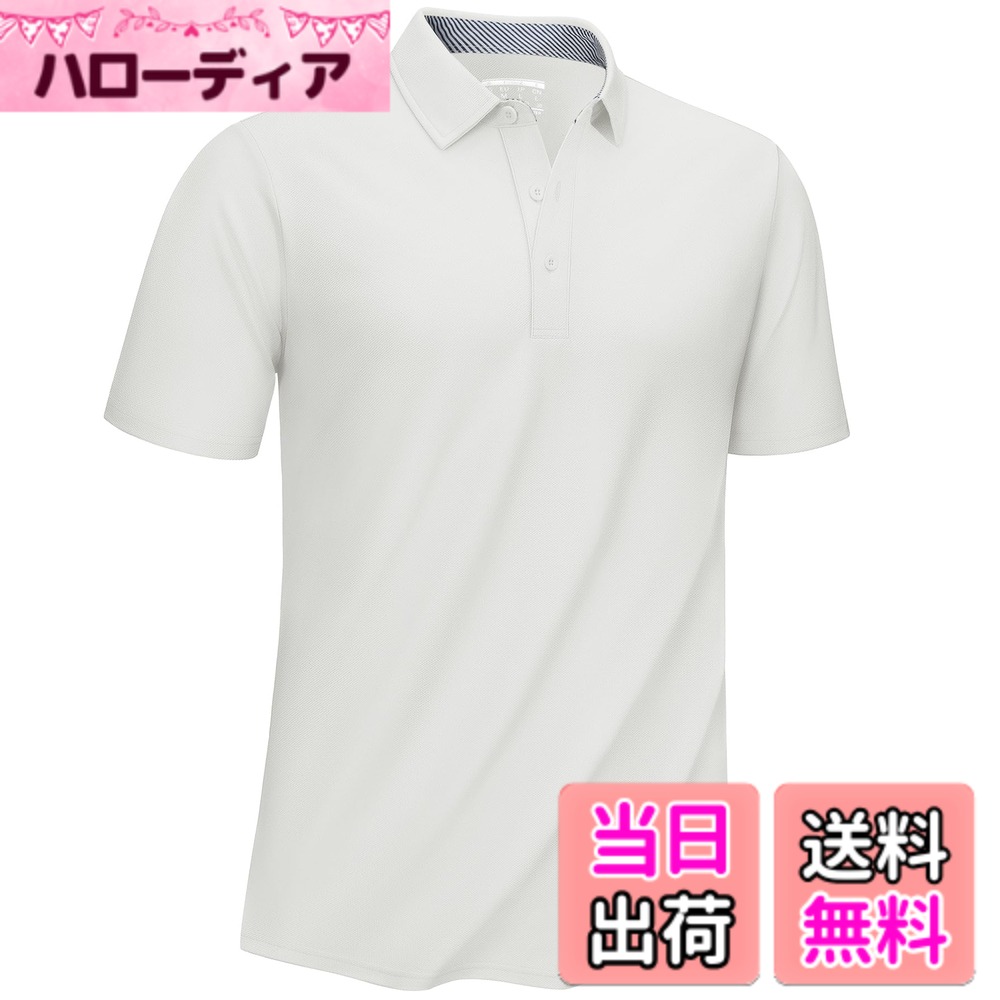 【送料無料】[KEFITEVD] ポロシャツ メンズ 半袖 白 無地 ゴルフシャツ 薄手 接触冷感 スポーツウェア 速乾 ランニング コットン テニスウェア 通気 ビジポロ 夏 ホワイト 2XL