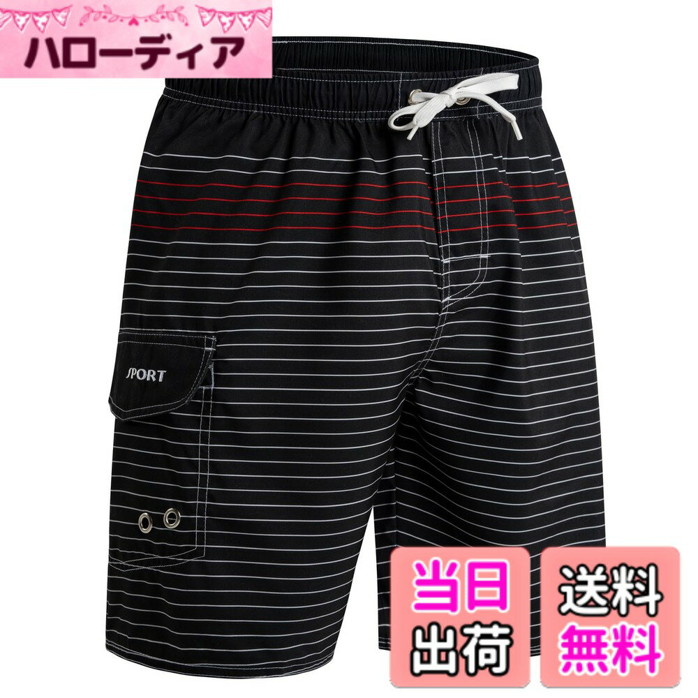 【送料無料】[KEFITEVD] 海水パンツ メンズ インナー付き 速乾 水着 大きいサイズ サーフパンツ 水陸両用 白 スポーツウェア ショートパンツ 軽量 カジュアル ホワイト＋レッド L