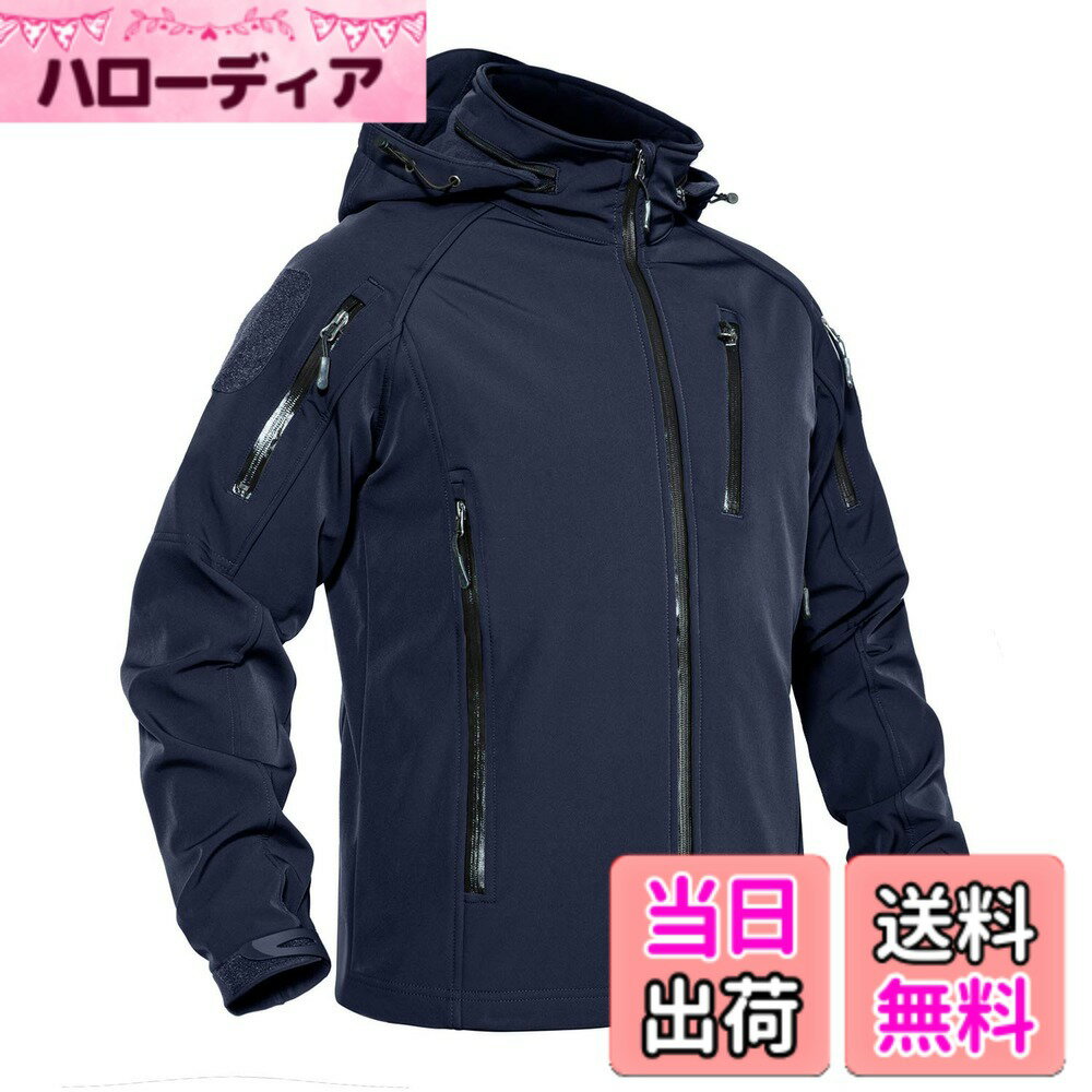 Jacket - 【送料無料】[KEFITEVD] ソフトシェルパーカー メンズ 防風 防寒 ジャケット バイク 防水ジャケット 裏ボアミリタリージャケット 釣り 冬服 防寒服 作業着 フード付き アウター 暖かい 紺 ネイビー M