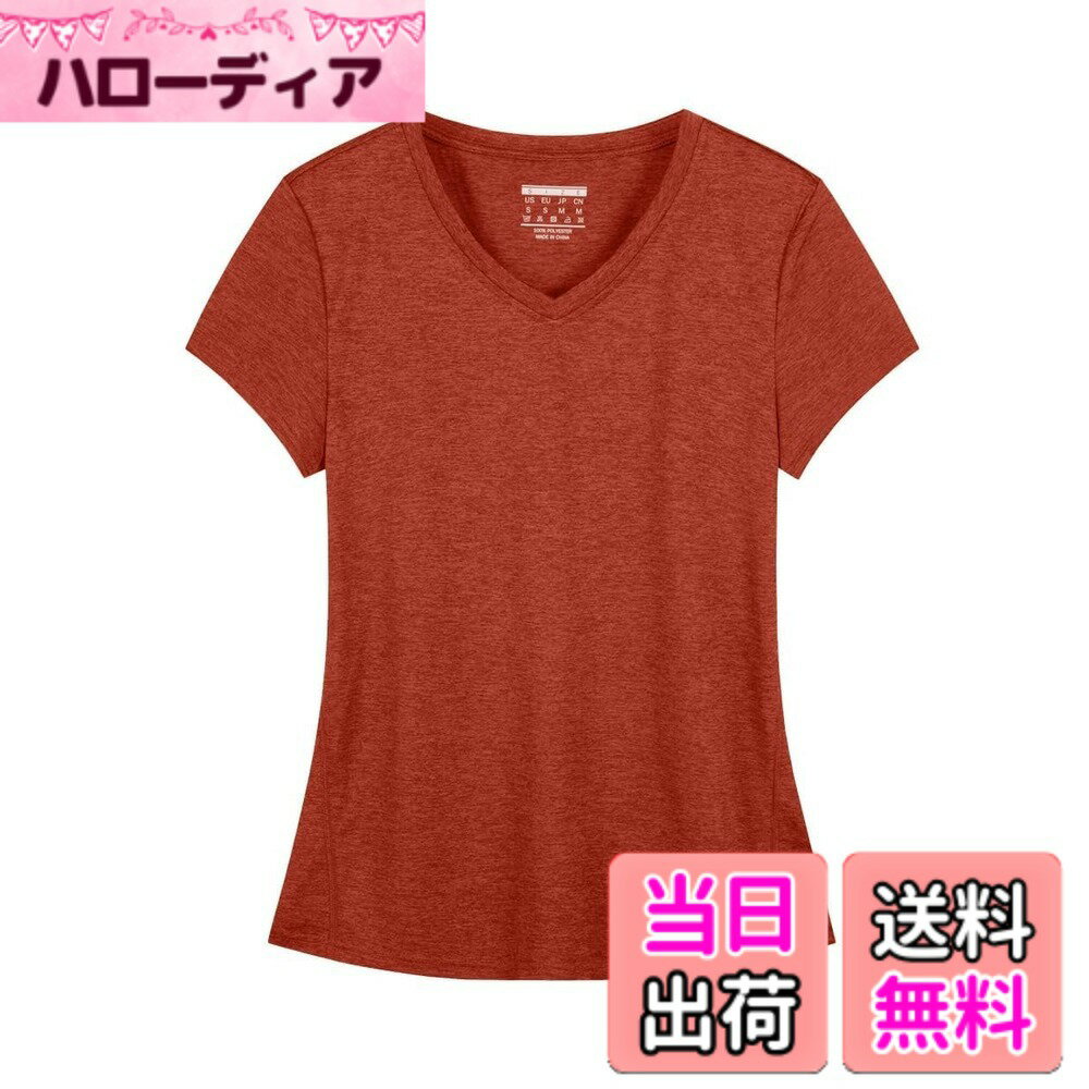 【送料無料】[KEFITEVD] スポーツtシャツ レディース 半袖 vネック ヨガ ランニンウェア ゆったり 涼しい ジム 運動着 速乾 通気 ドライtシャツ 夏服 無地 ダークオレンジ 2XL