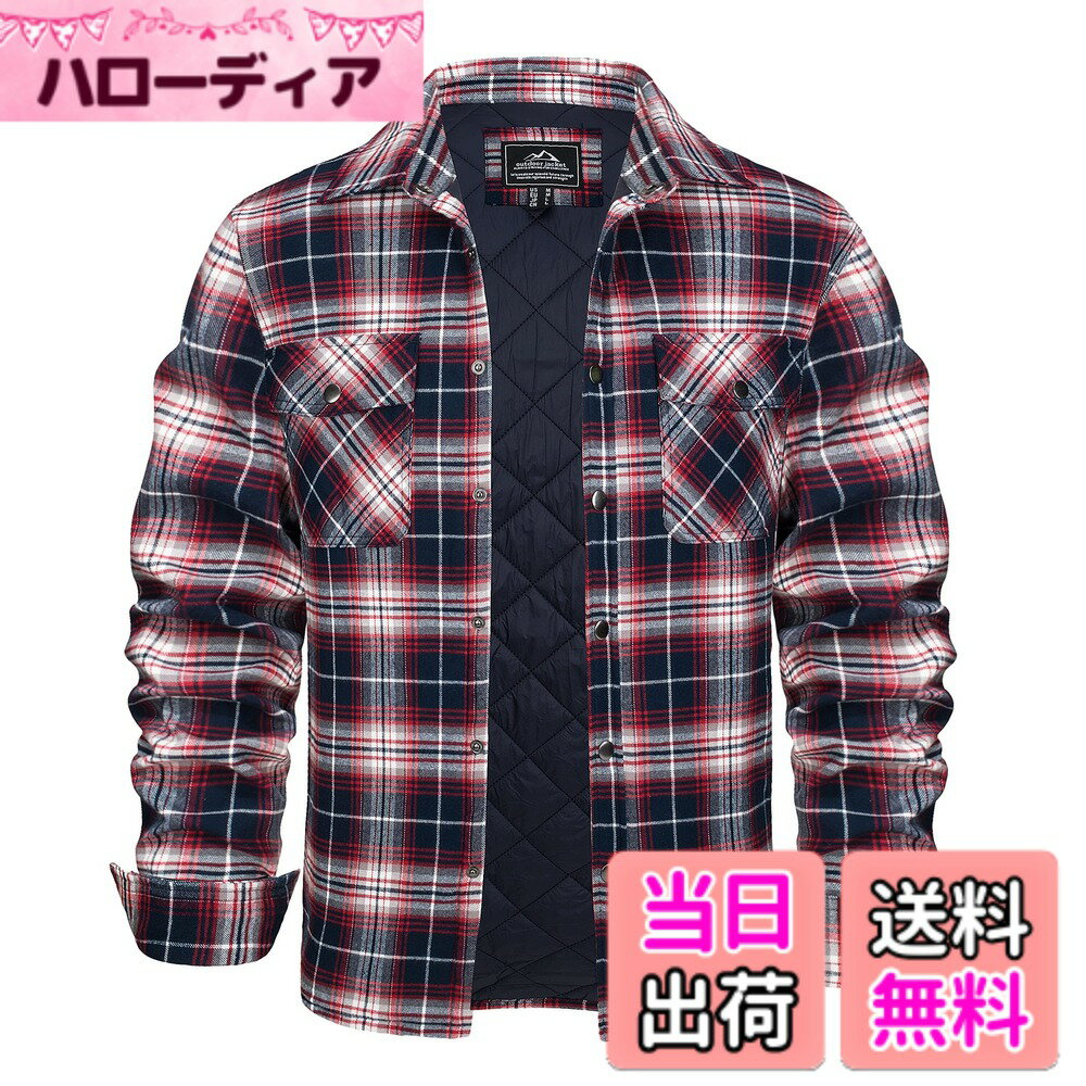 【送料無料】[KEFITEVD] ジャケット メンズ 防寒 冬服 アウター 厚手 綿100 ネルシャツ 長袖 大きいサイズ チャックシャツ 胸ポケット ビジネス ブルゾン 赤 通勤着 レッド 2XL