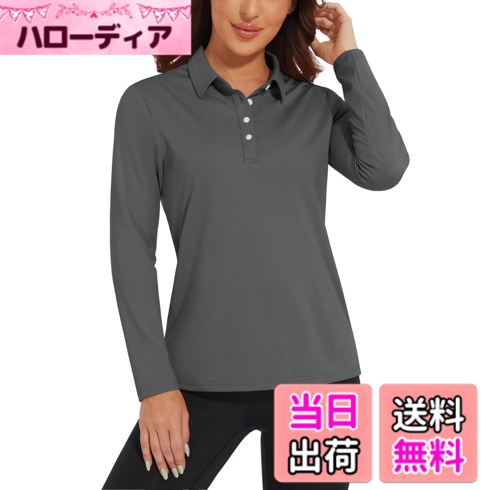 【送料無料】[KEFITEVD] ゴルフシャツ レディース 長袖 uvカット ゴルフウェア 速乾 トップス スポーツウェア ジム トレーニングtシャツ 灰 仕事着 作業着 ダークグレー L