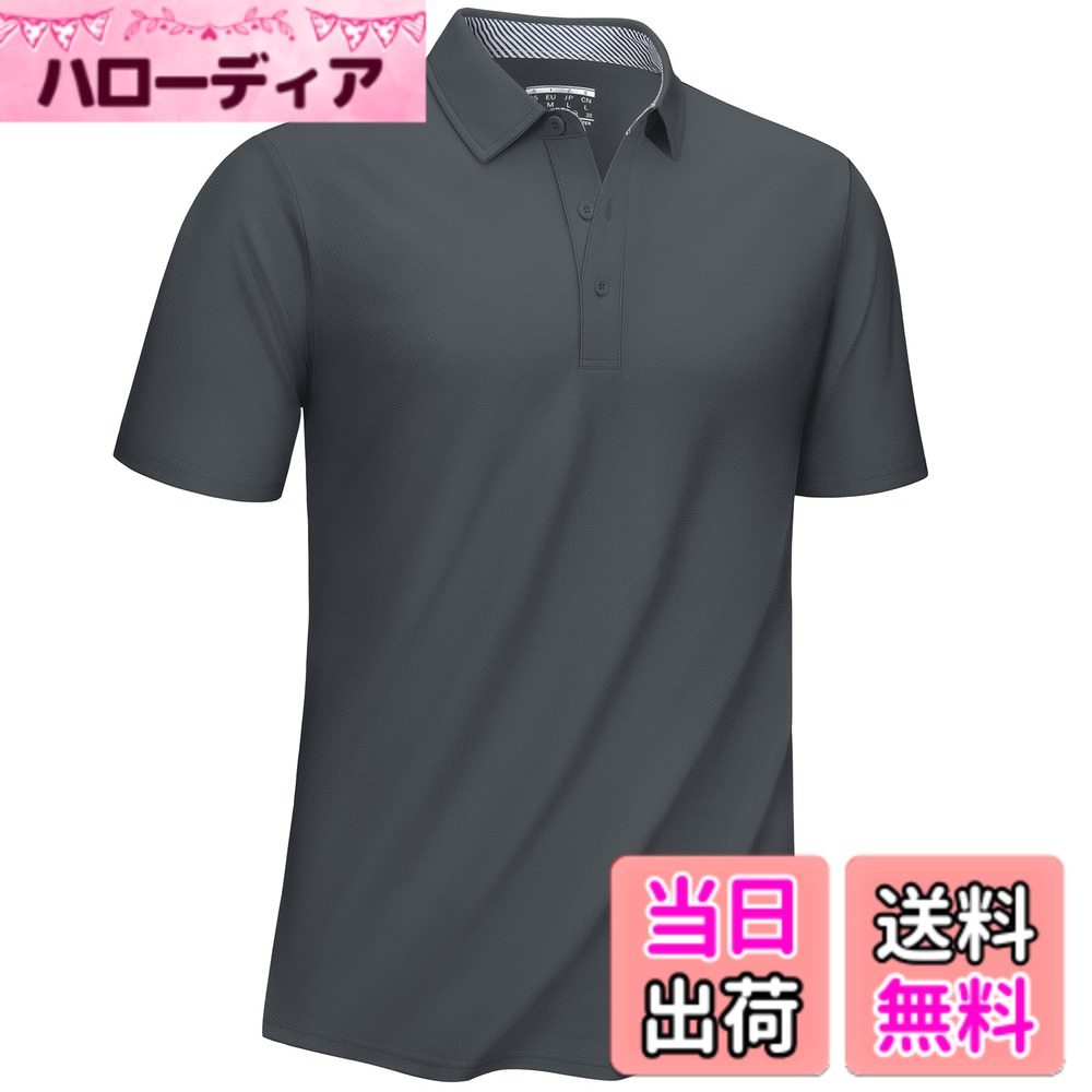【送料無料】[KEFITEVD] ゴルフウェア メンズ ポロシャツ ビジネス 綿 襟付きシャツ ボタンダウン ポロ 大きいサイズ トップス ゆったり 夏服 tシャツ 吸汗速乾 ダークグレー XL
