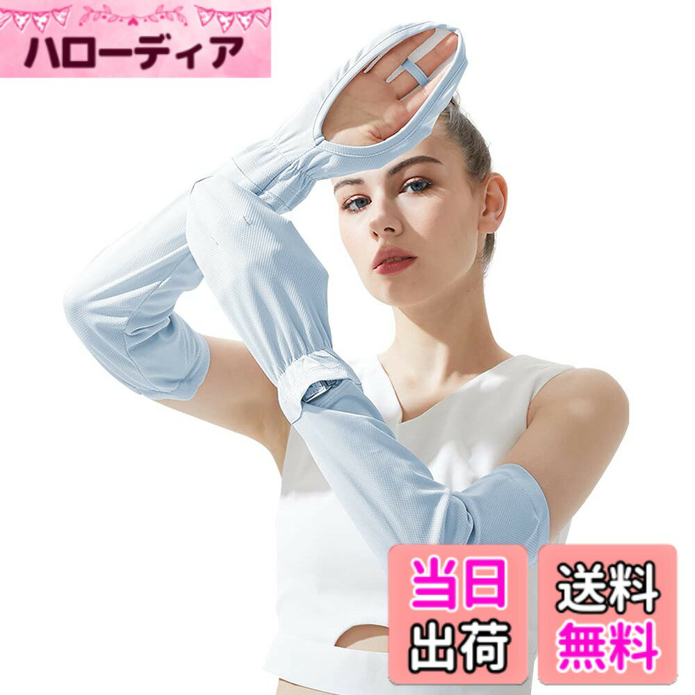 【送料無料】[PALAME] アームカバー レディース 夏 【最新超大カバー範囲・接触冷感-5度・UPF50+】 手の甲カバー ゆったり メッシュ通気 吸汗速乾 ひんやり 指かけ 紫外線対策 日焼け止め UVカット エイムカバー 腕カバー アウトドア 左右セット (ライトブルー)