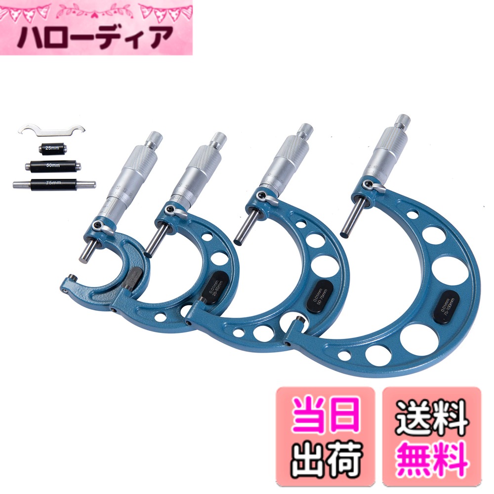 【送料無料】Beslands マイクロメーター 厚み測定器 0~100mm 0.01mm 外側マイクロメーターセット 四本..