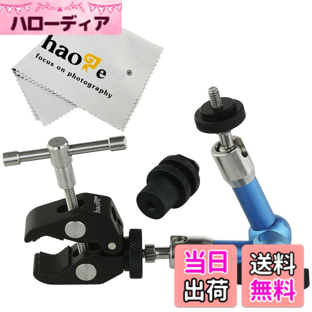 【送料無料】Haoge 7インチ ステンレススチール 関節式摩擦マジックアーム 大きなクランプ付き HDMI LCD モニター LEDライト デジタル一眼レフカメラ ビデオ 三脚フラッシュライト TPCAST HTC Vive Pro ベースステーション 照明ハウス ブルー