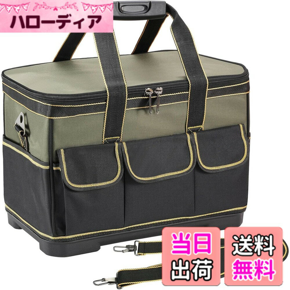 【送料無料】ANZOBEN 工具バッグ ツールバッグ 工具袋 工具入れ 工具 収納 大容量 工具カバン 折り畳み 肩掛けベルト付き ポケット多い 丈夫 オックスフォード 撥水処理 作業用 アウトドア （アーミーグリーン）