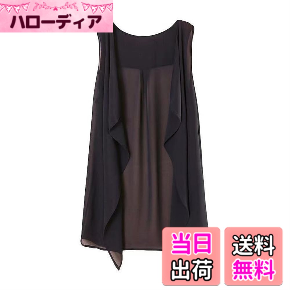 【送料無料】[KEWJYUE] ロングベスト レディース ノースリーブ シフォントップス ジレ 薄手 チョッキ カーディガン 袖なし ファッション アウター サマーベスト 体型カバー おしゃれ 夏 大きいサイズ気質 エレガントチョッキ (M, ブラック)
