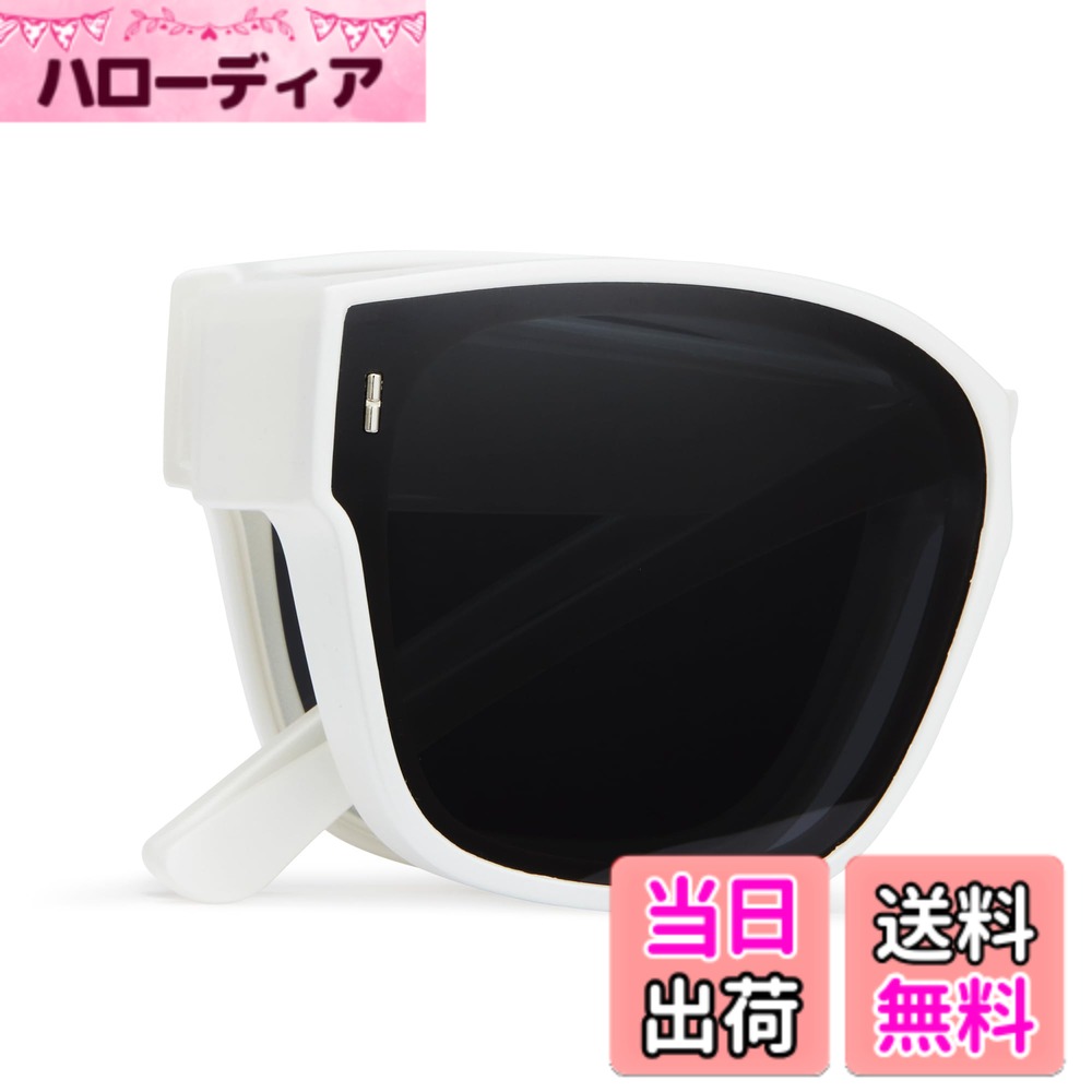 【送料無料】[Cyxus] 折りたたみサングラス オーバーサングラス メガネの上から掛ける 偏光レンズ UVカット 紫外線対策 軽量設計 TR90 釣り 運転 登山 旅行 戸外用 おしゃれ 男女兼用（P1128B20 ブラックレンズ&ホワイトフレーム