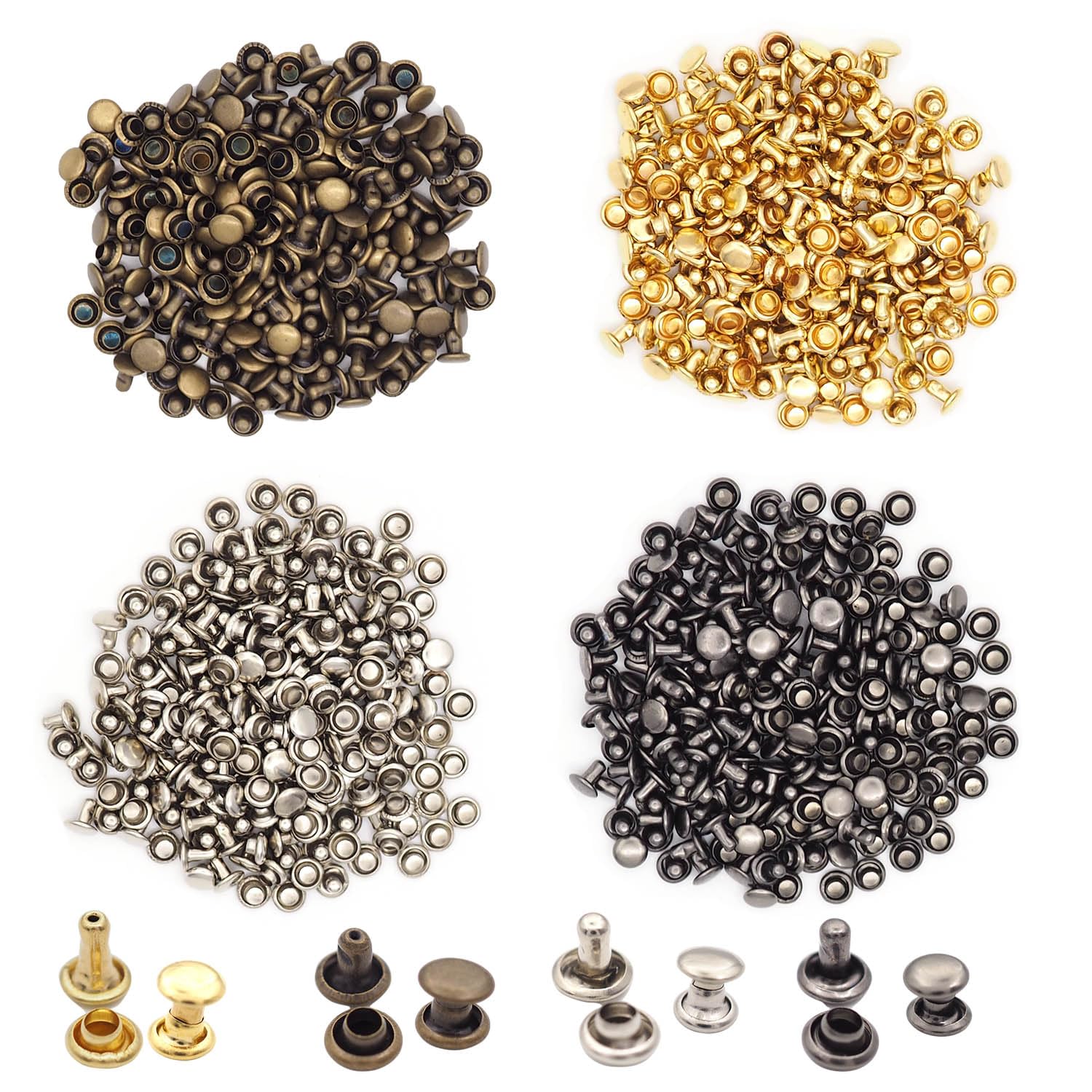 【送料無料】Hymyily 400組 (4色ブレンド) リベット ジーンズ デニム バネホック クラフト ボタン 底鋲 打ち具セット カシメセット 革穴あけ ポンチ DIY 手芸 布革細工 洋服、靴、バッグ、ベルト、ジーンズ アクセサリー 修理用 装飾用具 丸形 (5mm)
