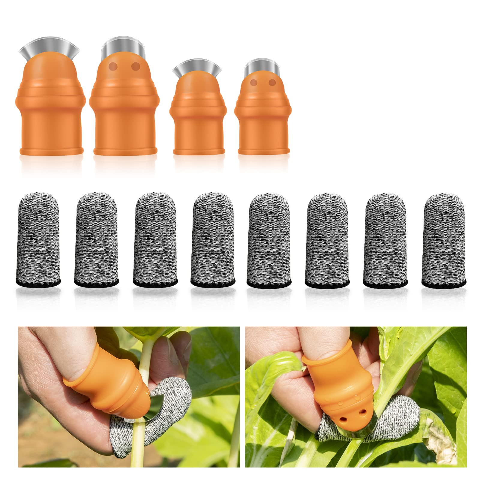 【送料無料】DEVENTORZ 親指カッター 指保護サック【12点セット】野菜カッター 耐切創指サック 防刃 野菜収穫用 シリコン 親指ナイフ 園芸収穫 グローブ 切れない 滑り止め 収穫カッター キャンプ アウトドア 用品（扇の形と穴付き）