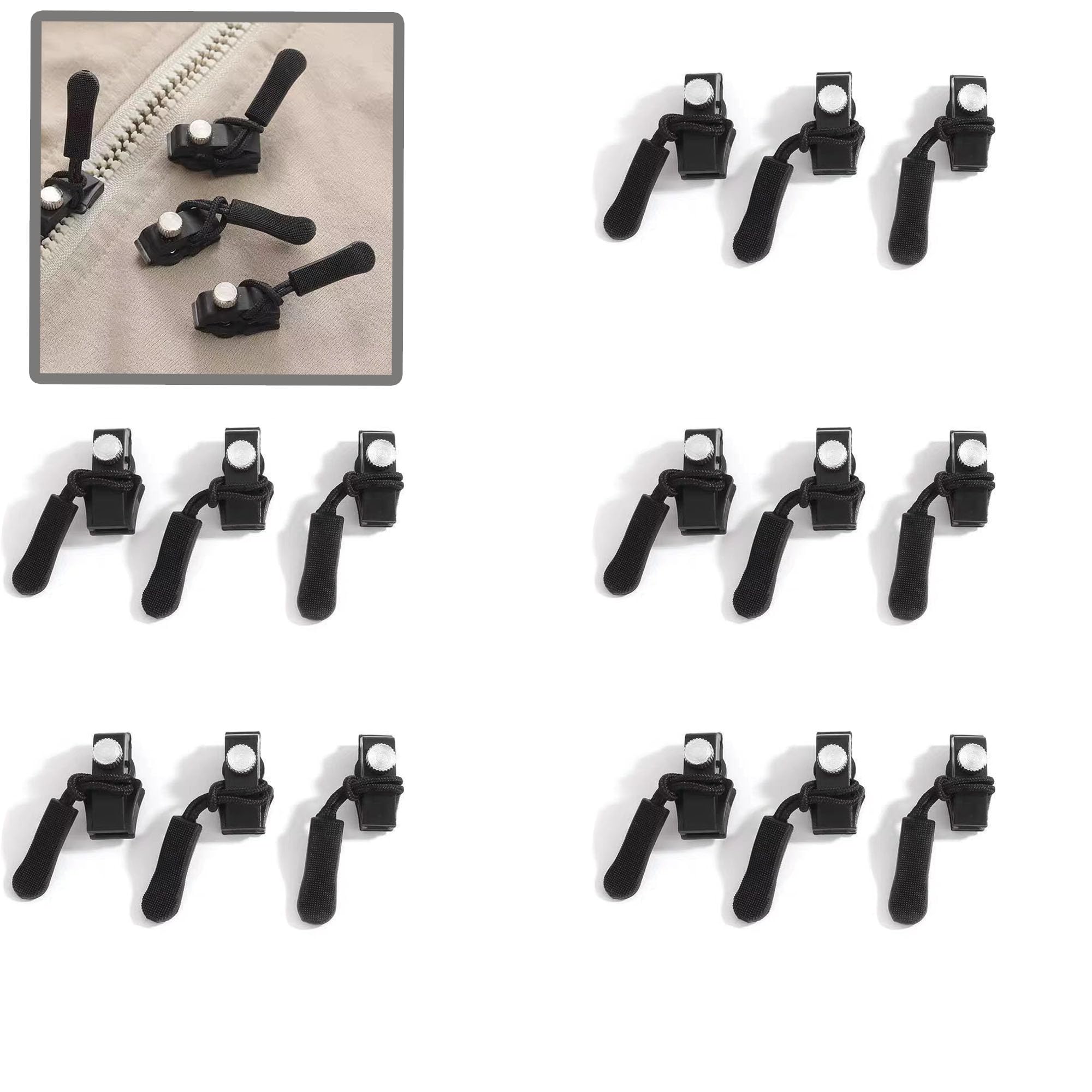 【送料無料】DEVENTORZ ジッパープル 修理 ジッパー 修理キット 取り外し可能および変更可能なジッパー ファスナー引っ張り 耐久性 多機能ジッパーヘッド 縫製 交換用 カバン/バッグ/財布/衣類/靴 ファスナー修理 黒 3 サイズ (大、中、小)