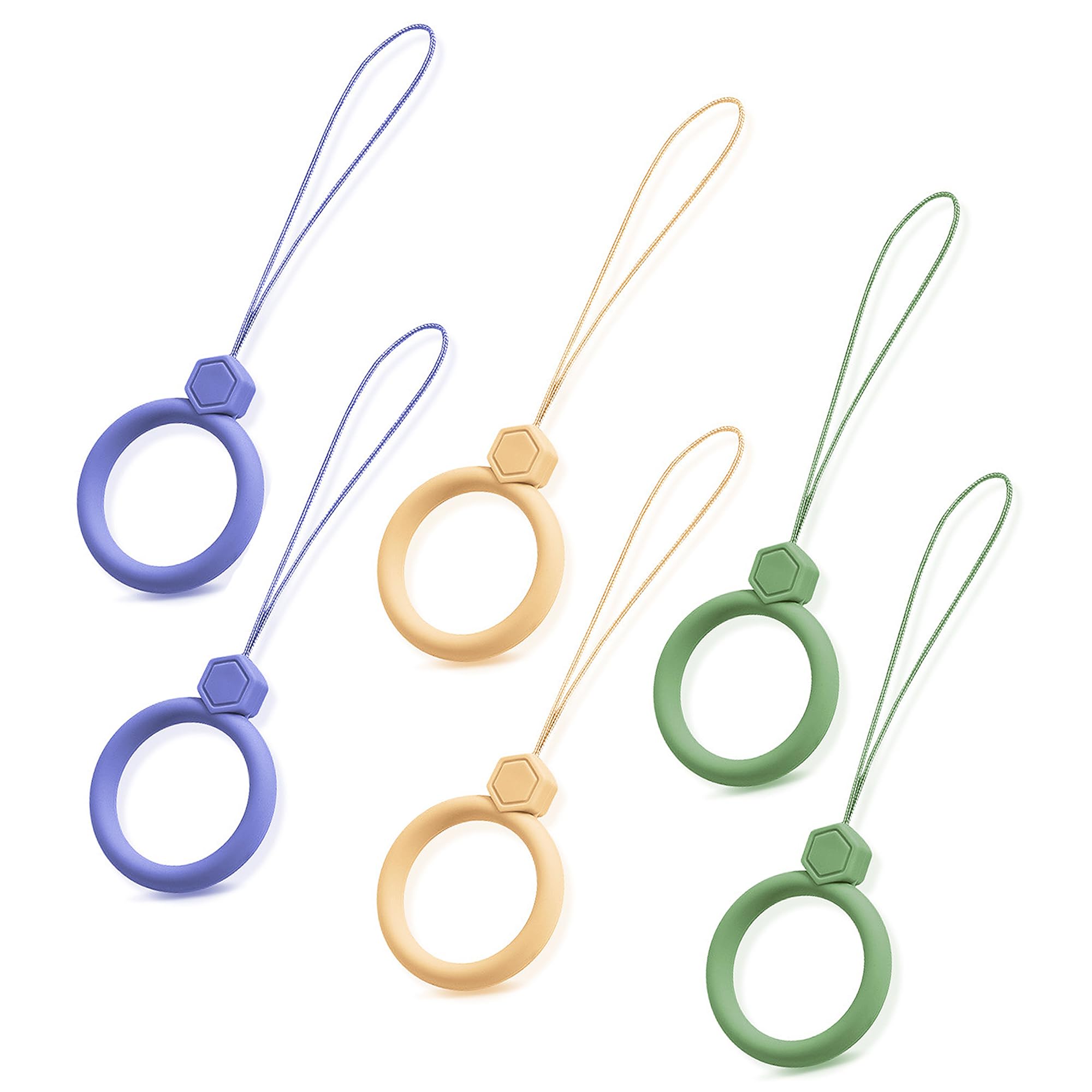 【送料無料】[DEVENTORZ] ストラップ リングストラップ 携帯 スマホ スマホ用 宝石付き 液体シリコン 指輪の輪 首紐 かわいい 指輪のチャーム ショートタイプ 液体 携帯電話 携帯ストラップ 落下防止 6個 3色 セット(黄 紫)