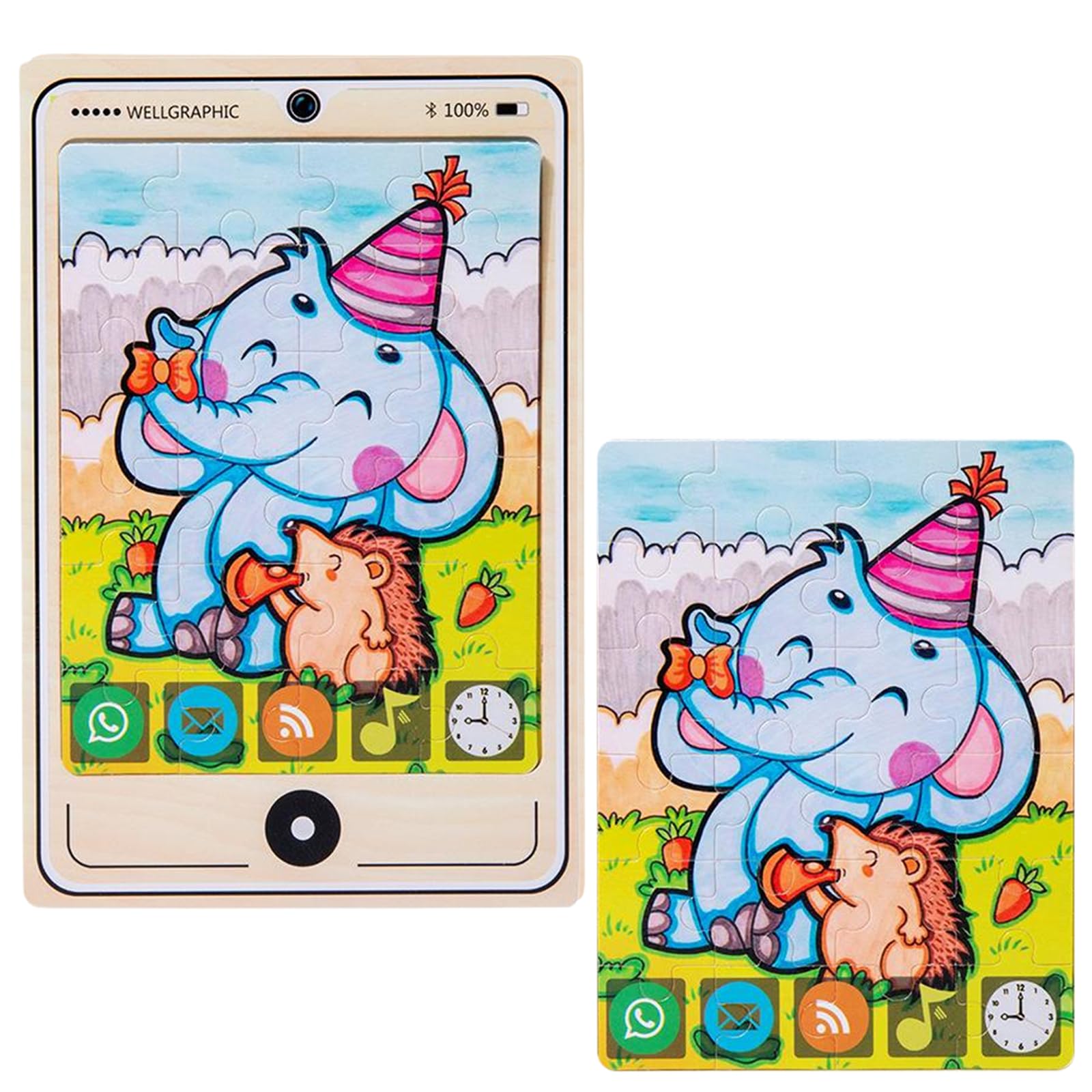 【送料無料】BLOOPIC 幼児パズル モンテッソーリ パズル 24ピース シミュレーション木製携帯電話モデルパズル かわいい 教育おもちゃ 型はめ 形合わせ 知育玩具 色認知 脳トレ 子供用1歳~5歳 男の子・女の子向け木製知育ギフト (象)