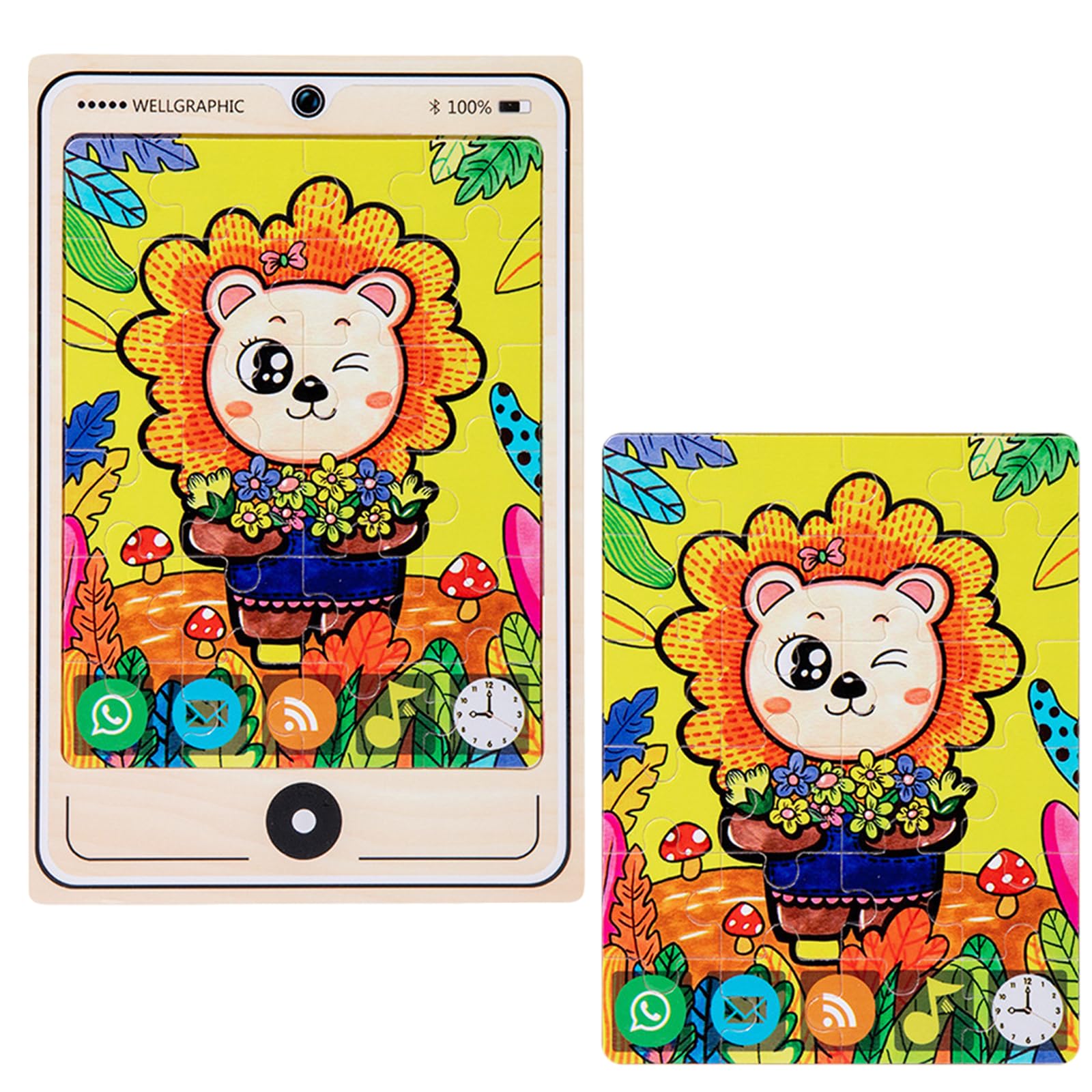 【送料無料】BLOOPIC 幼児パズル モンテッソーリ パズル 24ピース シミュレーション木製携帯電話モデルパズル かわいい 教育おもちゃ 型はめ 形合わせ 知育玩具 色認知 脳トレ 子供用1歳~5歳 男の子・女の子向け木製知育ギフト (クマ)