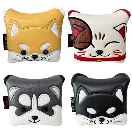 【送料無料】パターカバー ゴルフヘッドカバー マレット用 オデッセイ2ボール テーラーメイド スパイダーパターに対応 マグネット式 秋田犬 ハスキー犬 ネコ (ネコ)