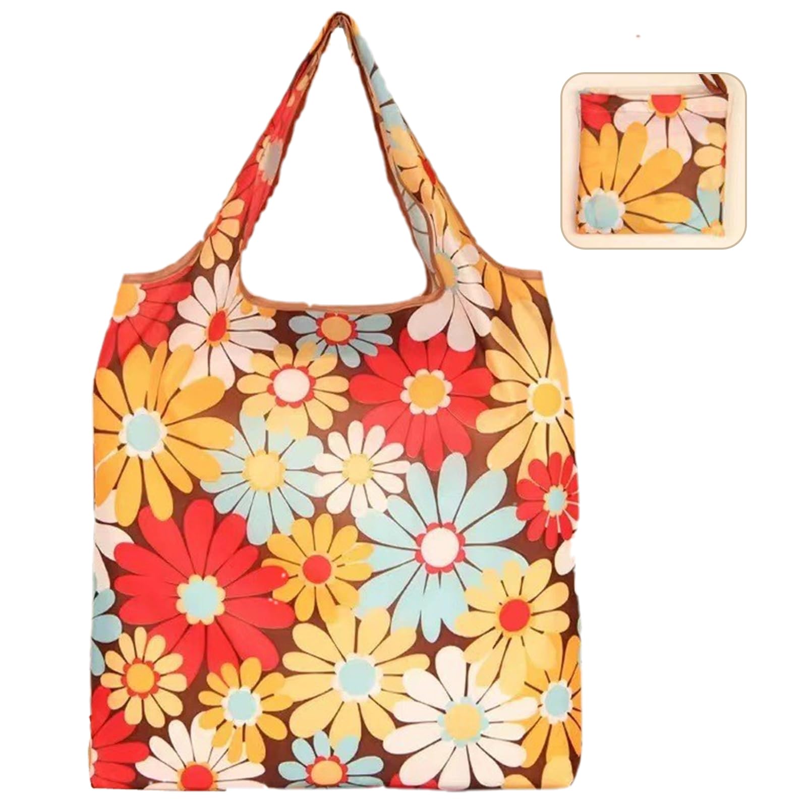 【送料無料】[BLOOPIC] エコバッグ 折りたたみ 大容量 軽量 耐久性 ナイロン製 手提げ 買い物バッグ 防水 食品用バッグ スーパー コンビニ 市場向け 洗える 繰り返し使える 旅行用（花）