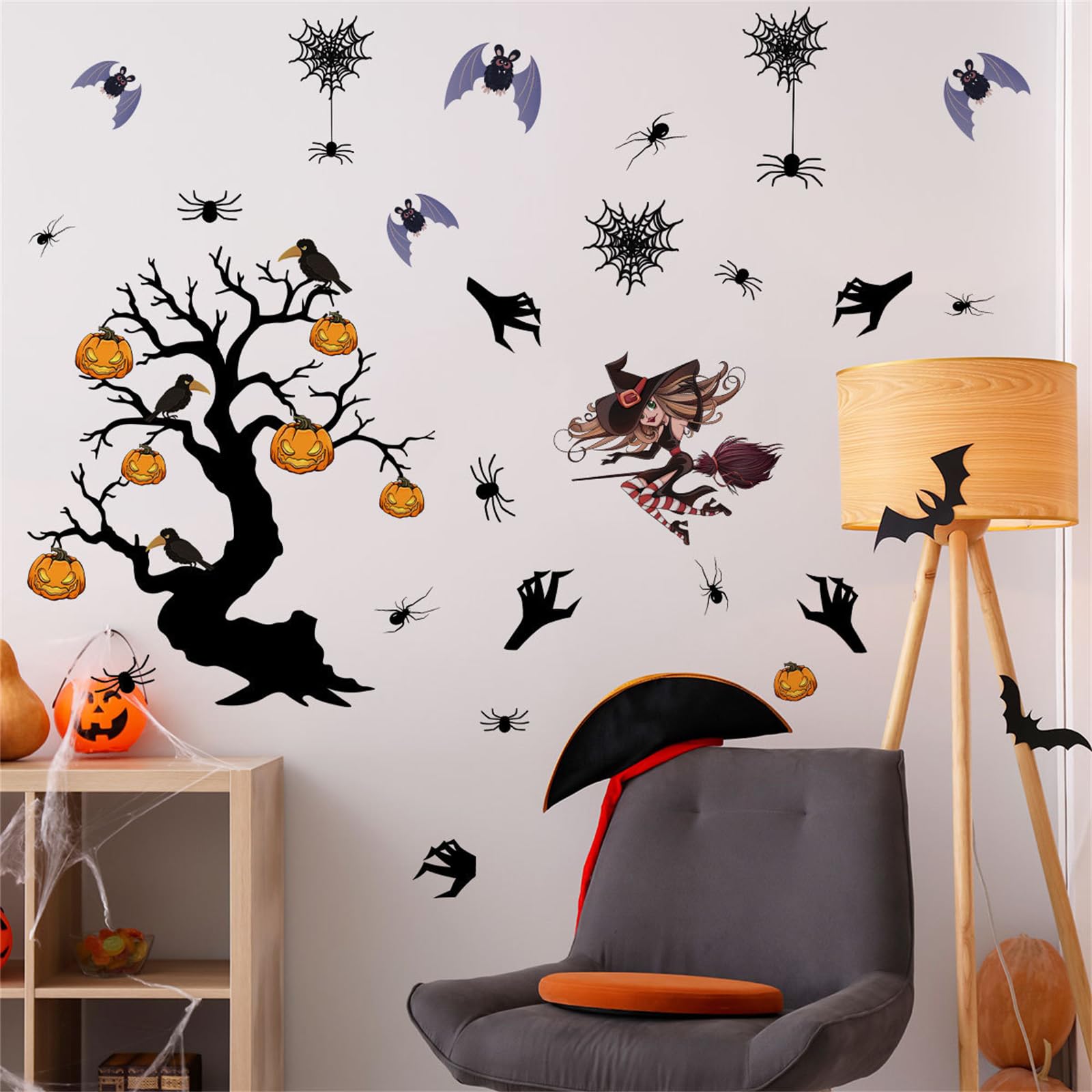 【送料無料】WOHAHA ハロウィン ウォールステッカー 枯れ木 カボチャ こうもり ハロウィン 飾り カラス..