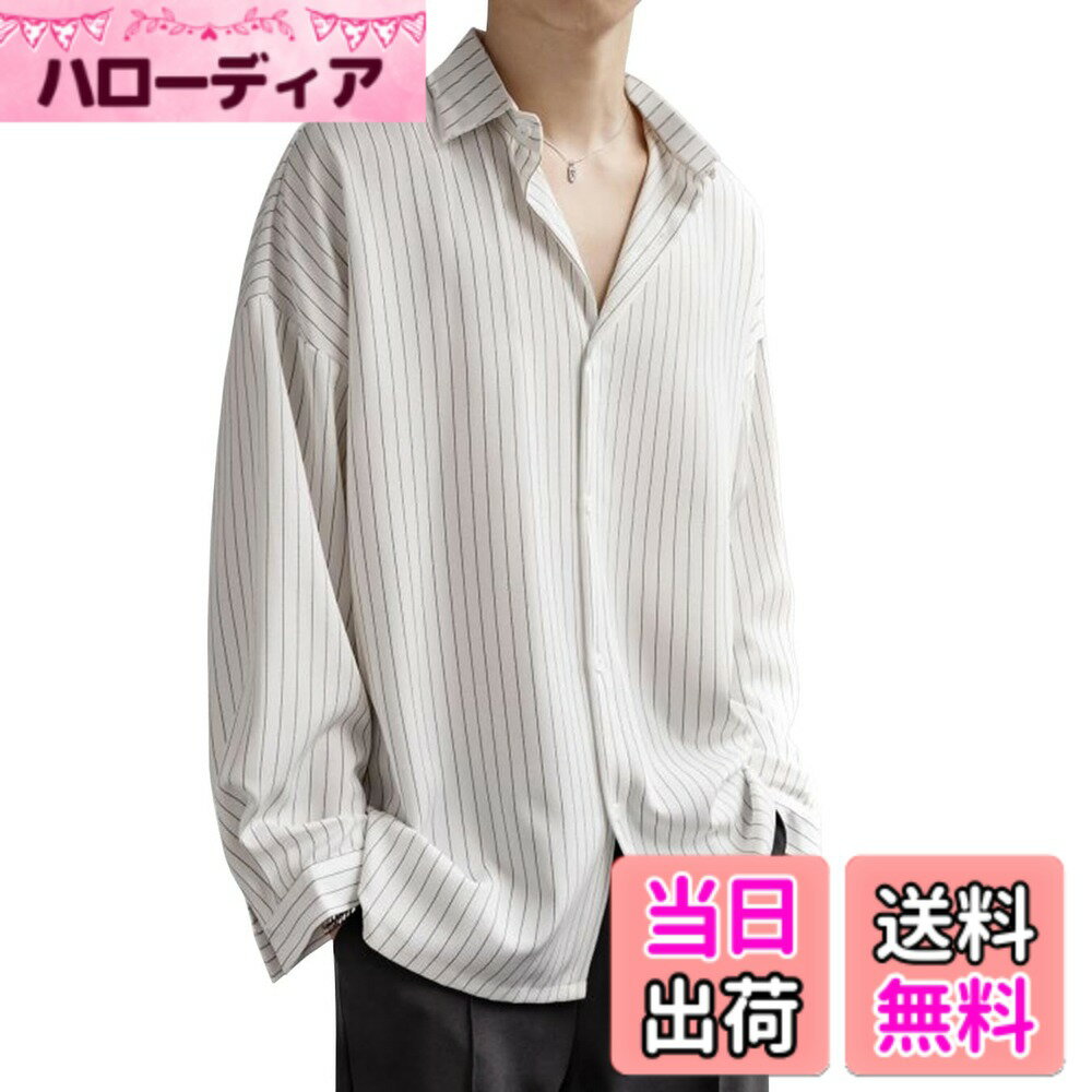 Leotards - 【送料無料】[OKJCON] シャツ メンズ 長袖 秋 ストライプ ビジネス カジュアル おしゃれ 大きいサイズ (XL, ホワイト)