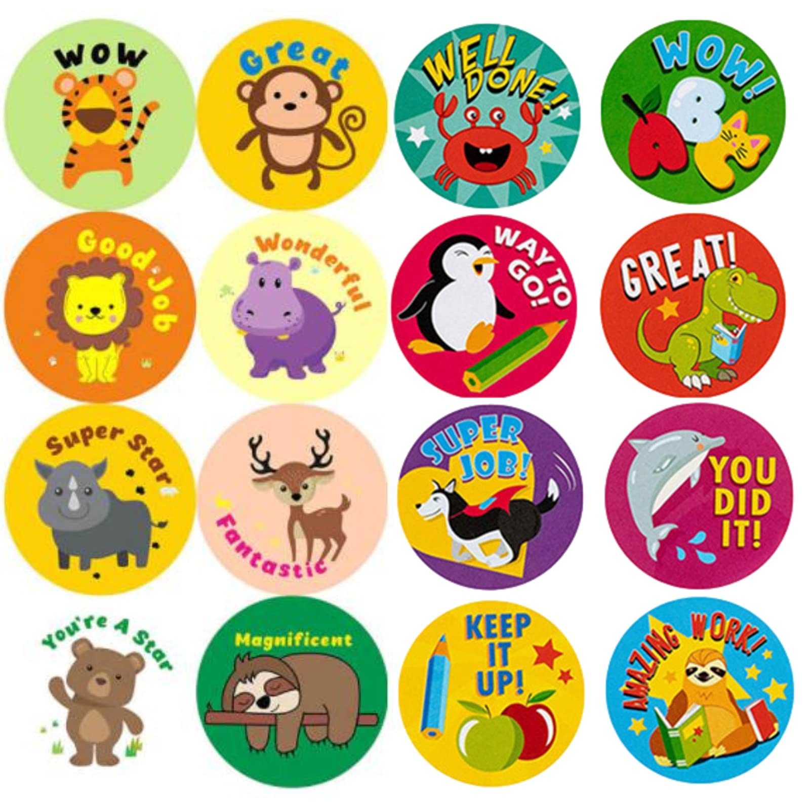 【送料無料】Copeflap ごほうびシール 英語 1000枚 ご褒美シール 良くできました シール 2.5cm 動物 キャラクター (B)