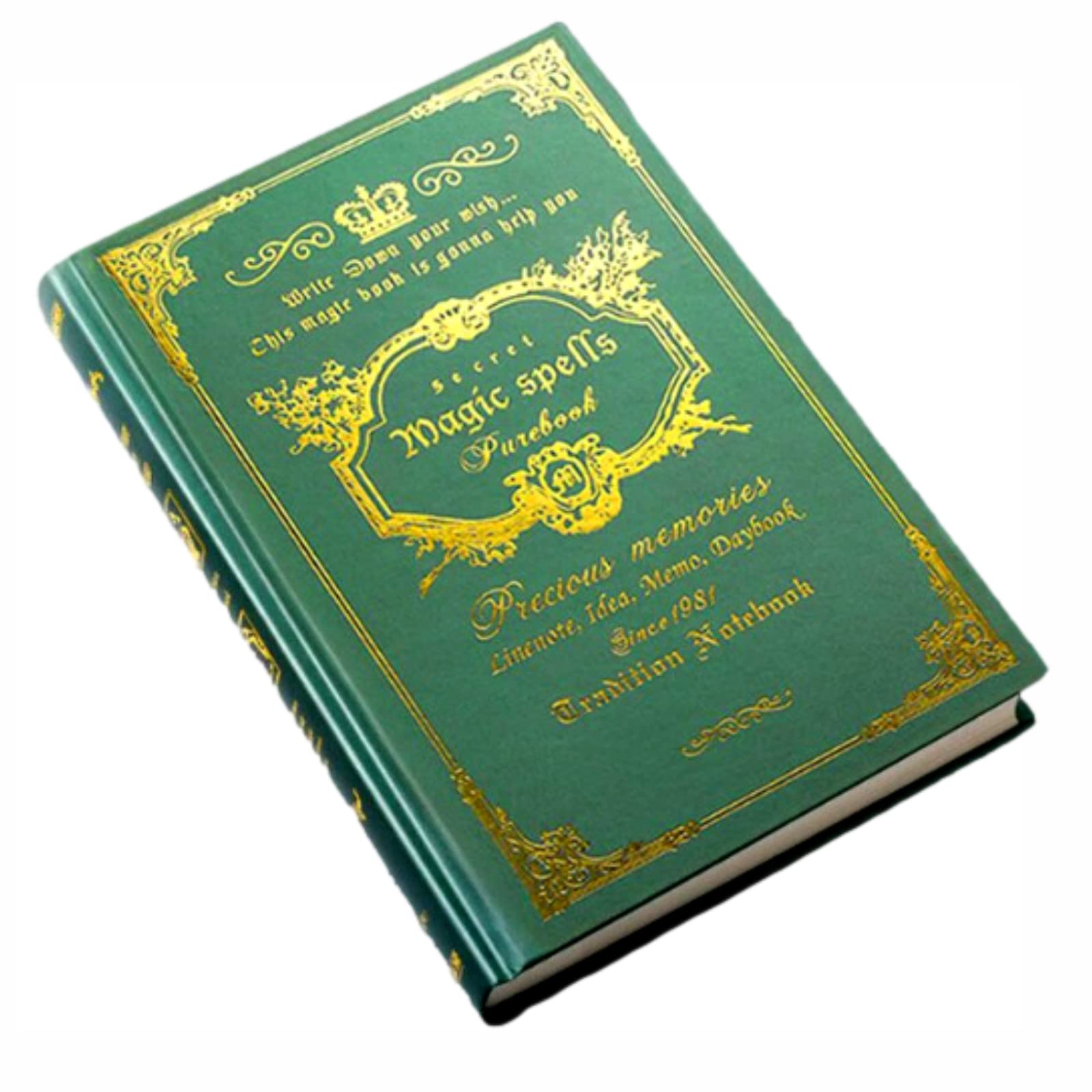 商品情報商品の説明主な仕様 アンティークな洋書ハードカバータイプのノートです。 カバーの色はおしゃれでビンテージの味わいがあり、まるで魔法書のようなノート。普段のメモ帳、日記帳、スケジュール帳としてはもちろん、大切な内容を書き留めておくパスワード管理ノート、時間管理ノート、仕事ノート、ふりかえりノート、終活ノート、エンディングノートとしてもおすすめです。たくさん書ける計160頁の分厚いノートには、栞紐（しおりひも）が付属しております。文章を書いている途中でも、すぐに元のページを開くことができます。内頁はシンプルな横書き（横罫）で多目的に活用できます。万年筆で書いても裏抜けしない厚手の紙を使用しています。 アンティーク洋書のようにインテリア雑貨としてもおしゃれです。計160ページ A5サイズ（表紙サイズ 14.5*21.5cm 内頁13.8*20.5cm）厚み約2.4cm 重量550g 罫線7mm