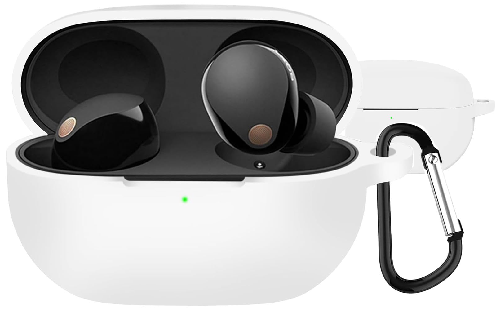 【送料無料】BOOLINN wf-1000xm5 ケース 対応 sony wf-1000xm5 360°プロテクションシリコン素材 防水 キズ防止 軽量小型 装着充電可能 耐衝撃 カラビナ付き wf1000xm5 ケース(ホワイト)