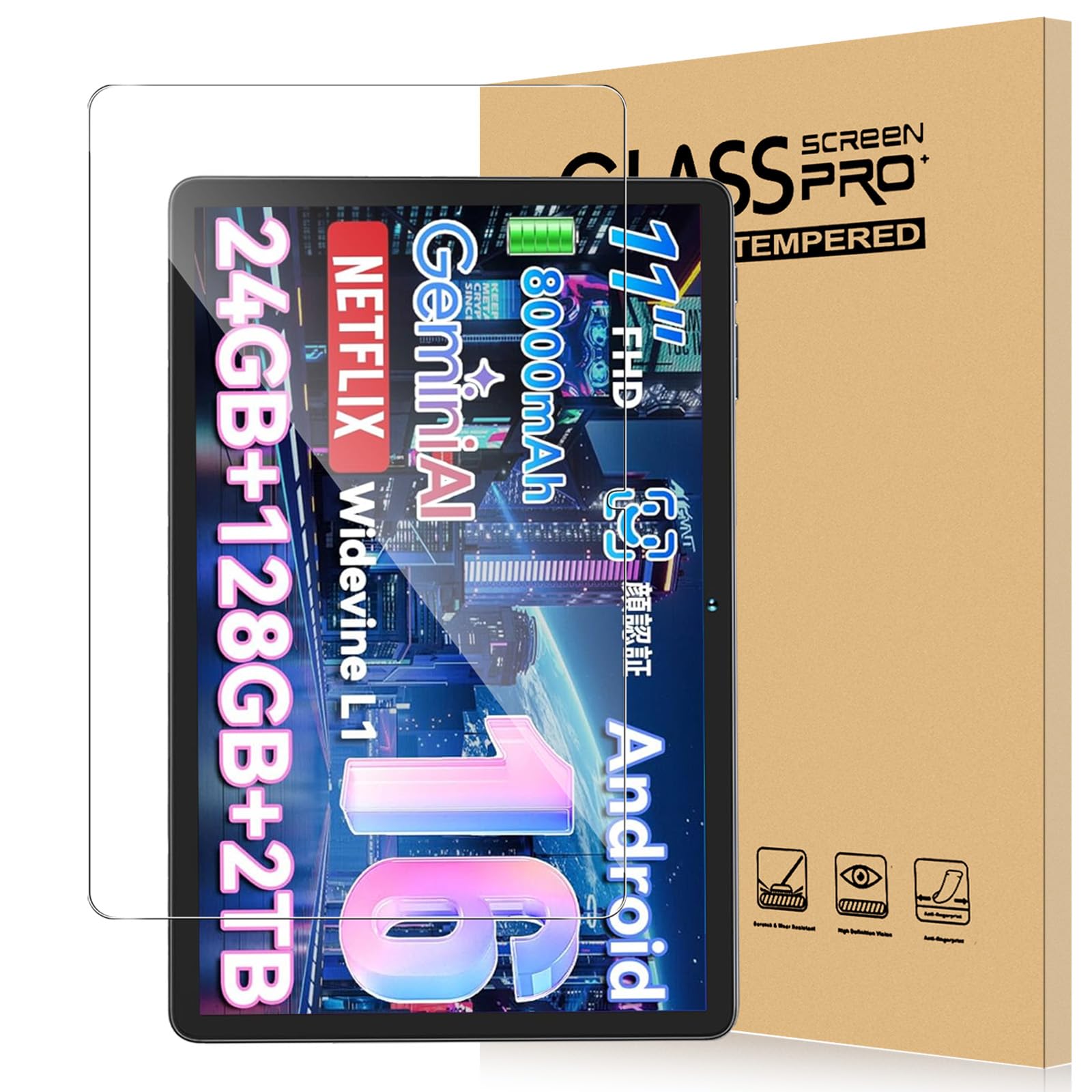 【送料無料】For TABWEE W90/Tabwee T90 フィルム 11インチ タブレット Tabwee T90 android 16 対応 ガ..