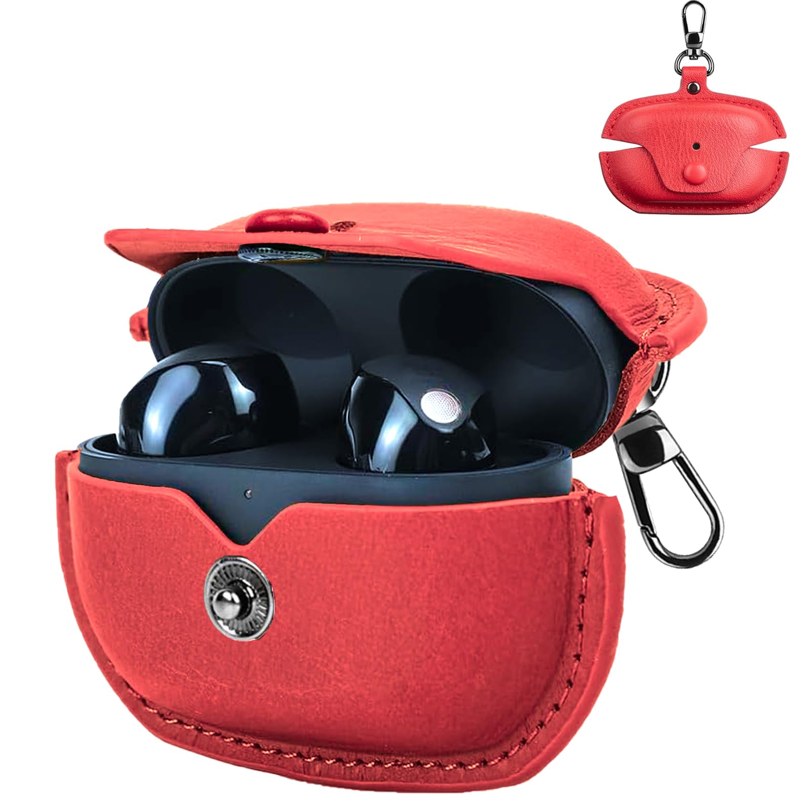 【送料無料】UIUIKA For Sony(ソニー)WF-1000XM5 ケース SONY WF-1000XM5 カバー 用 耐衝撃 レザー製 防水防塵 超薄型設計 充電可能 落下防止(レッド)