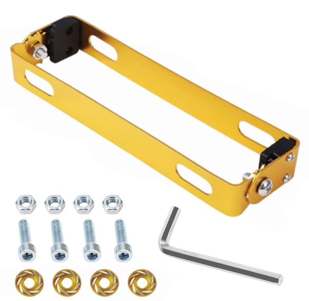 【送料無料】DFsucces バイク用 ナンバープレート ブラケット ステンレス製 簡単取付 汎用 ナンバーステー 180°角度調整 原付 含ネジとレンチが (イエロー)