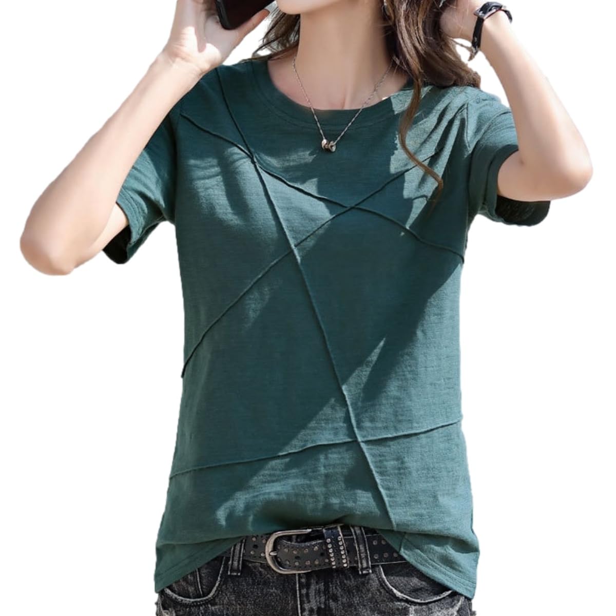 【送料無料】[Lopis] tシャツ レディース 薄手 半袖 かわいい カットソー ゆったり お洒落 カジュアル きれいめ 上品 大きいサイズ 着心地 快適 (JP, アルファベット, S, グリーン)